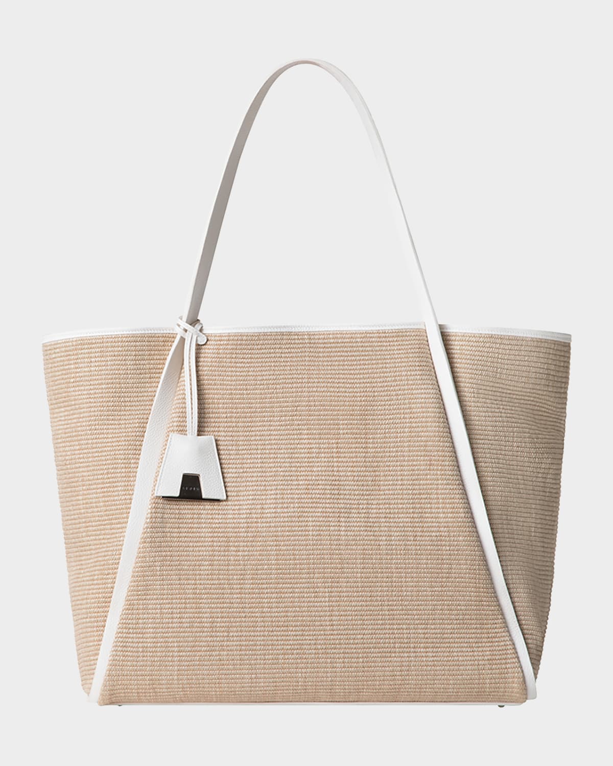 AKRIS ALEX RAFFIA & LEATHER TOTE BAG 
