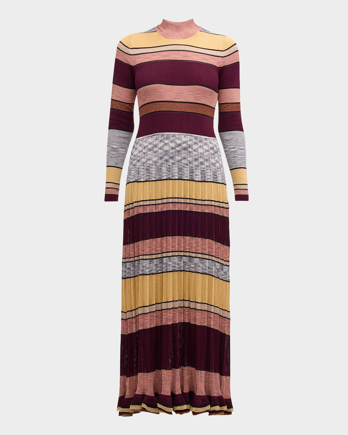 Shop Ulla Johnson Evangeline Striped Mock-neck Knit Maxi Dress In Sundown