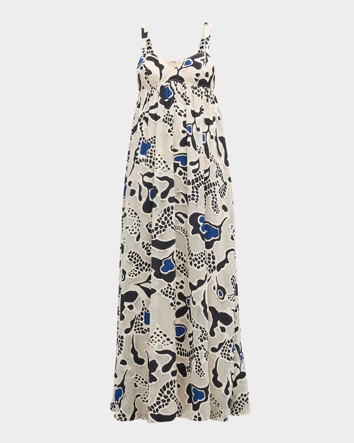 Ulla Johnson Leilani Abstract-print Applique Sweetheart Gown In Porcelain