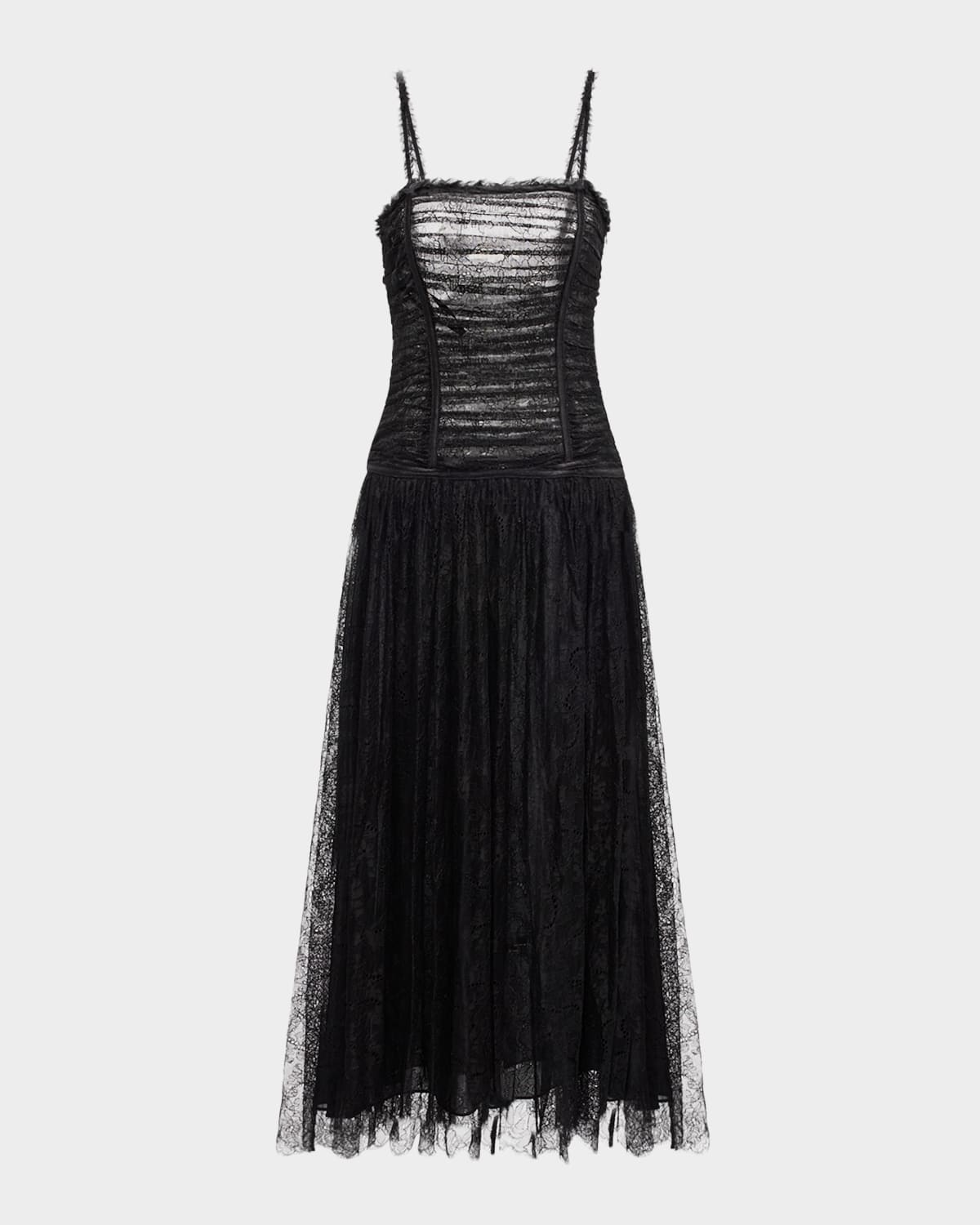 Ulla Johnson Florelle Lace Drop-waist Midi Dress In Noir