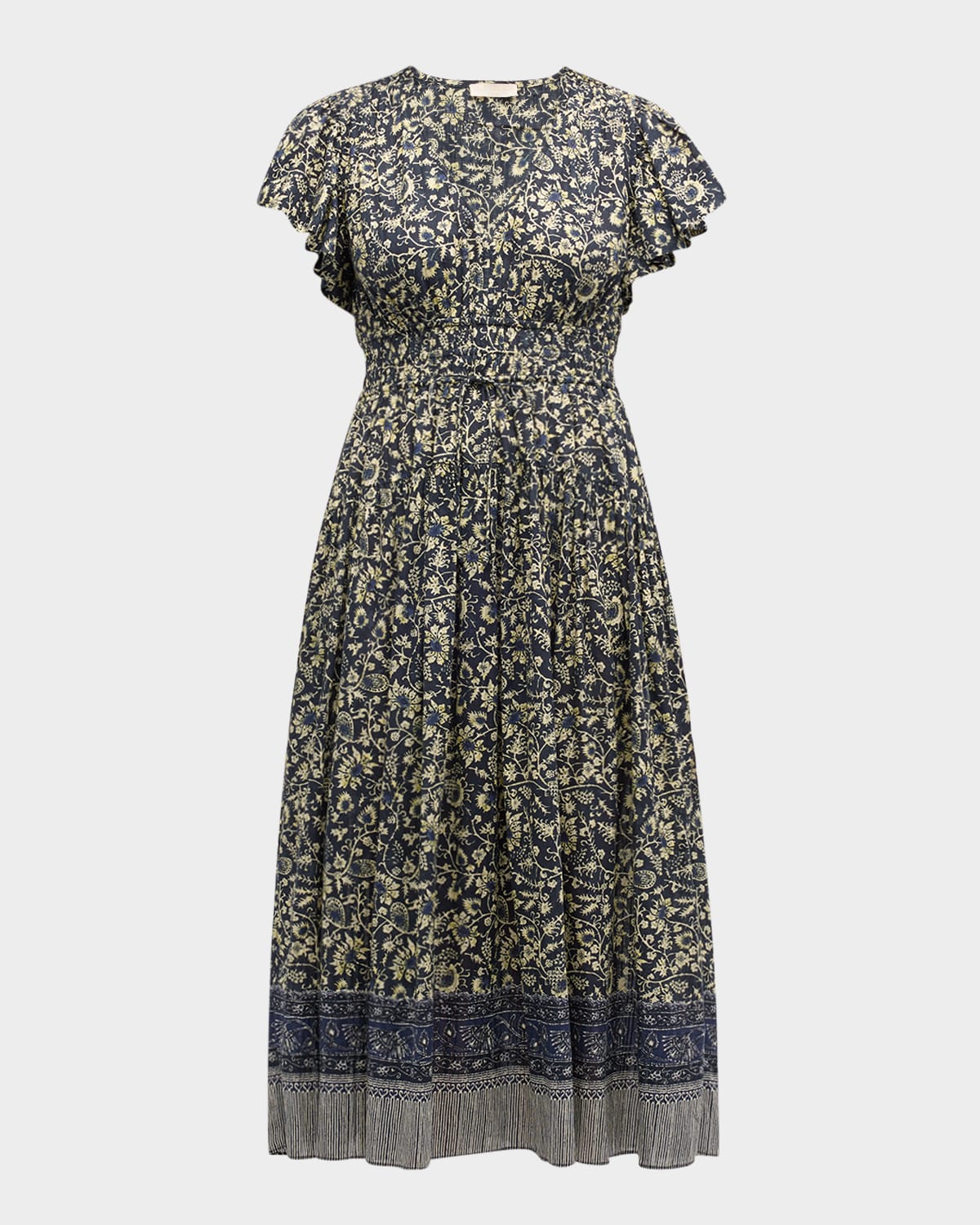 Ulla Johnson Lyria Flutter-sleeve Floral Midi Dress In Raven
