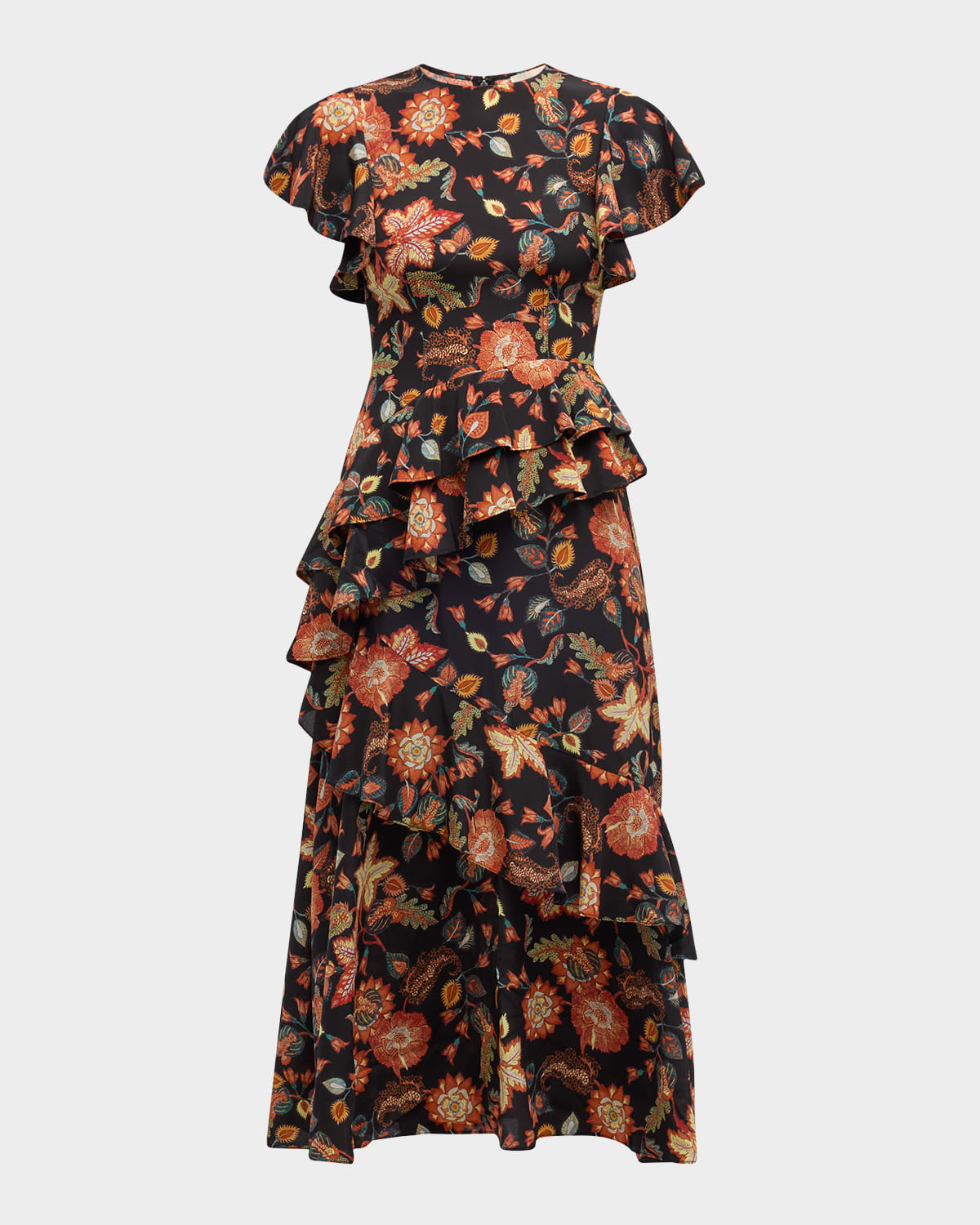Ulla Johnson Amaia Floral-print Ruffle Midi Dress In Hellebore