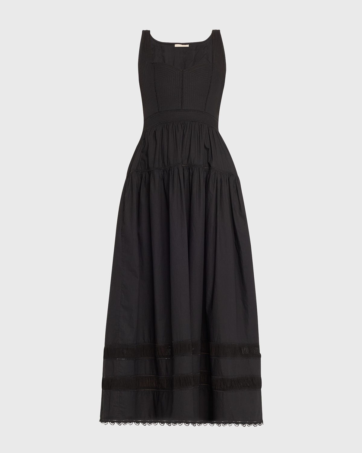 Ulla Johnson Isadora Tiered Lace-trimmed Cotton-poplin Midi Dress In Noir