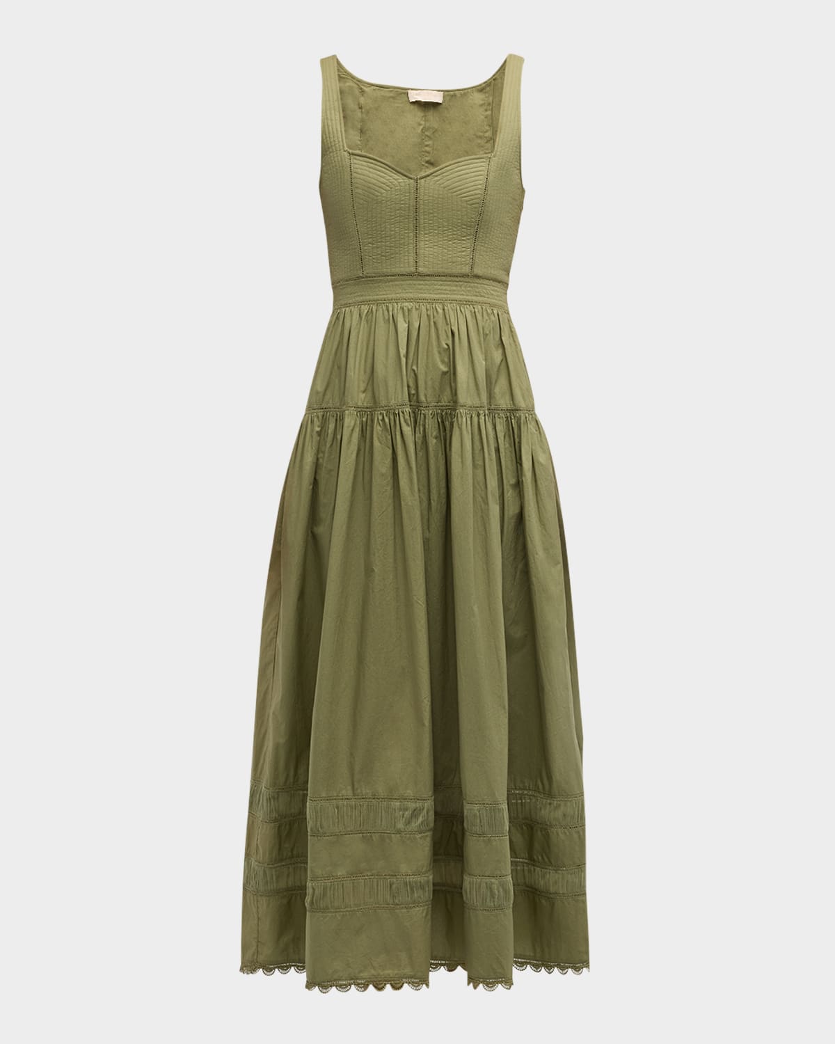 Ulla Johnson Isadora Ruched Lace-inset Sweetheart Maxi Dress In Lichen