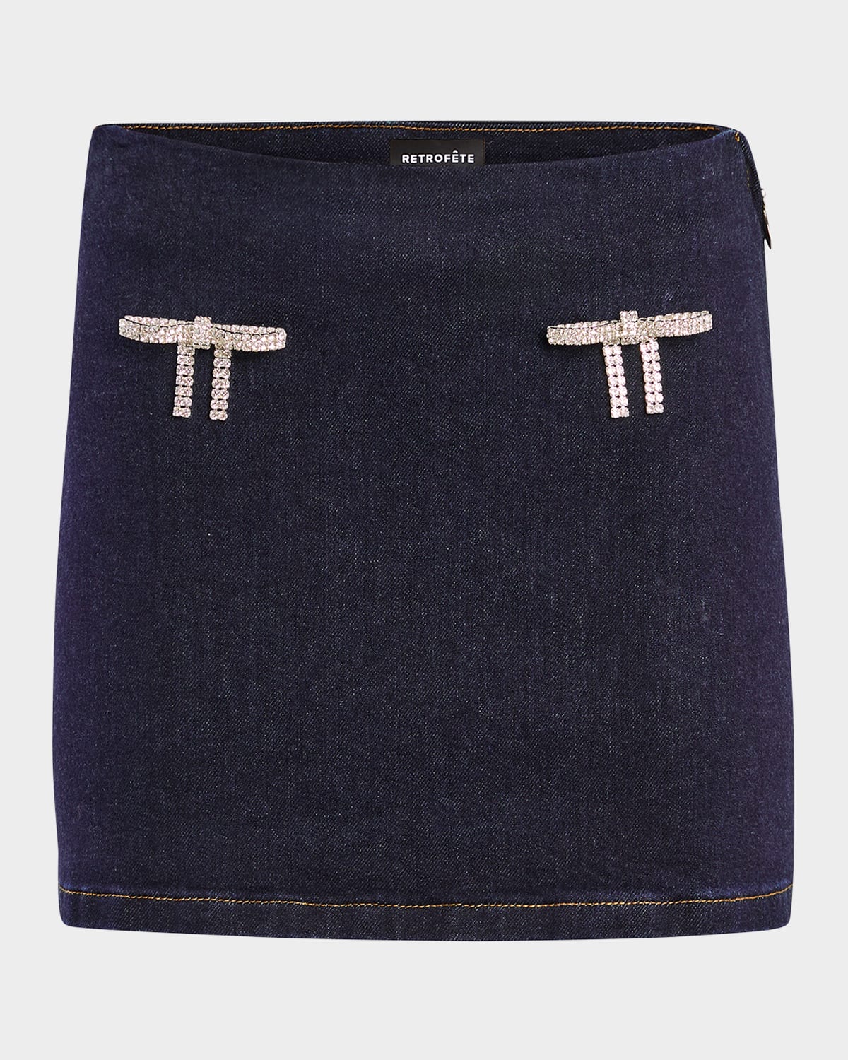 Palmer Denim Mini Skirt with Crystal Bows
