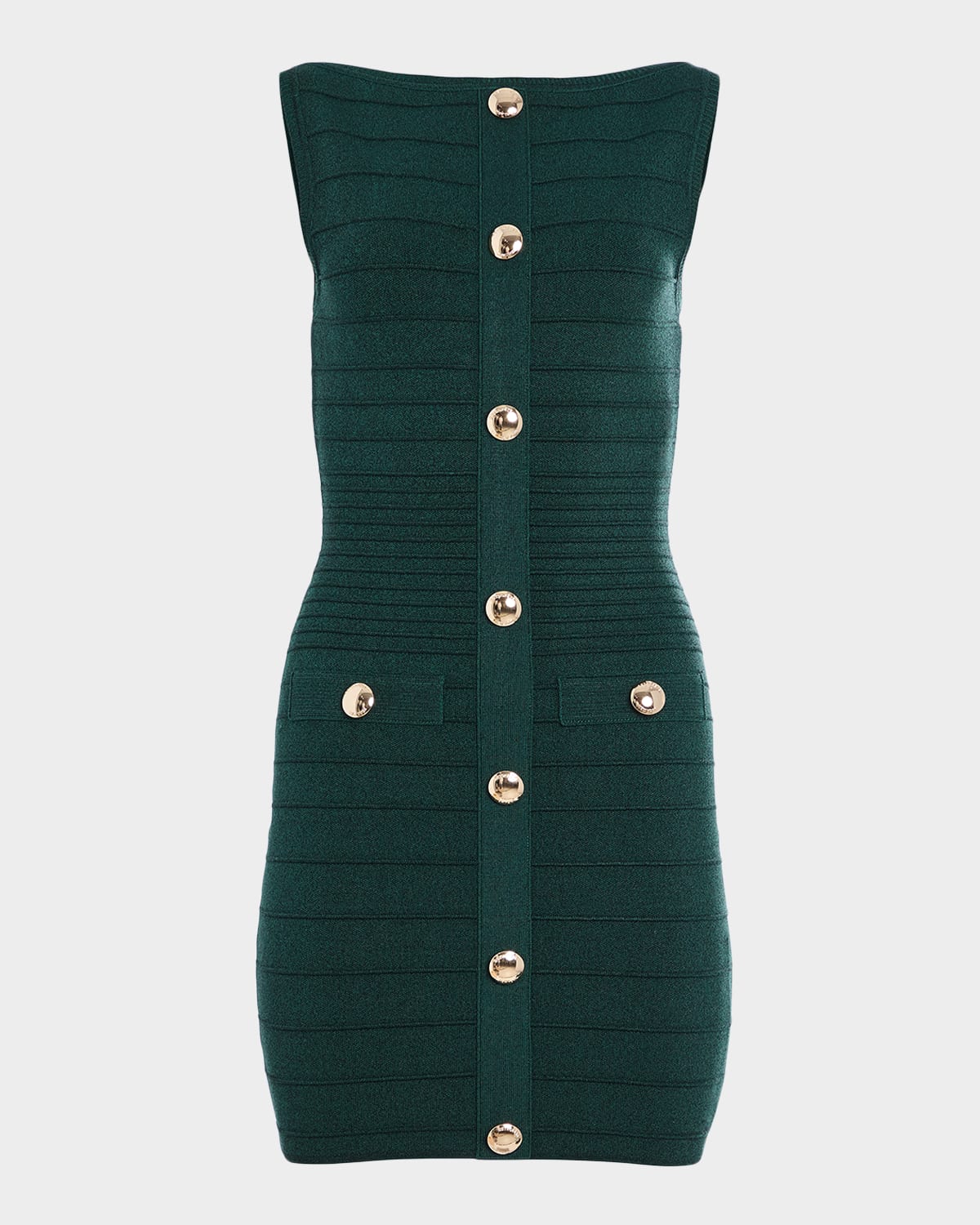 Retroféte Erin Sparkly Knit Buttoned Mini Dress In Green