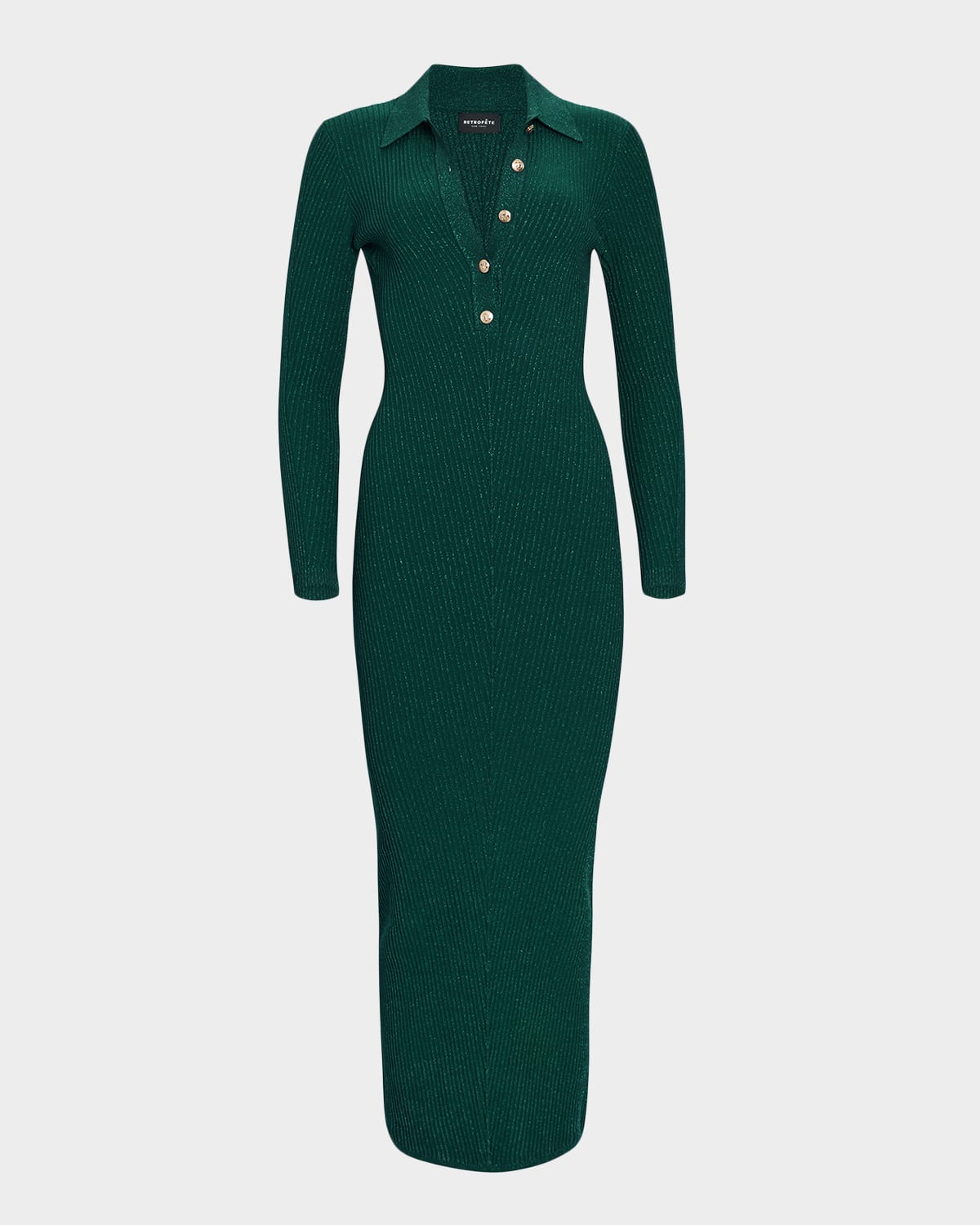 Retroféte Buffy Sparkly Knit Long-sleeve Midi Dress In Green