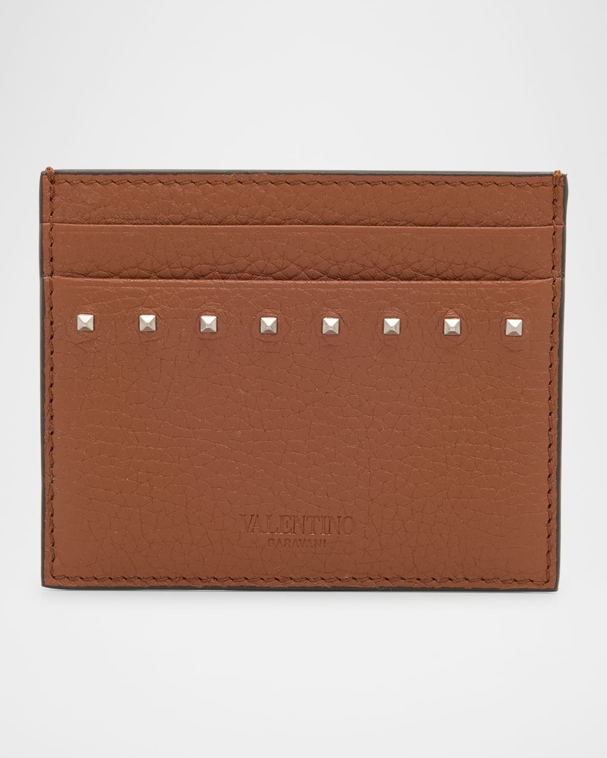 Valentino Vlogo Signature Leather Card Holder In Saddle