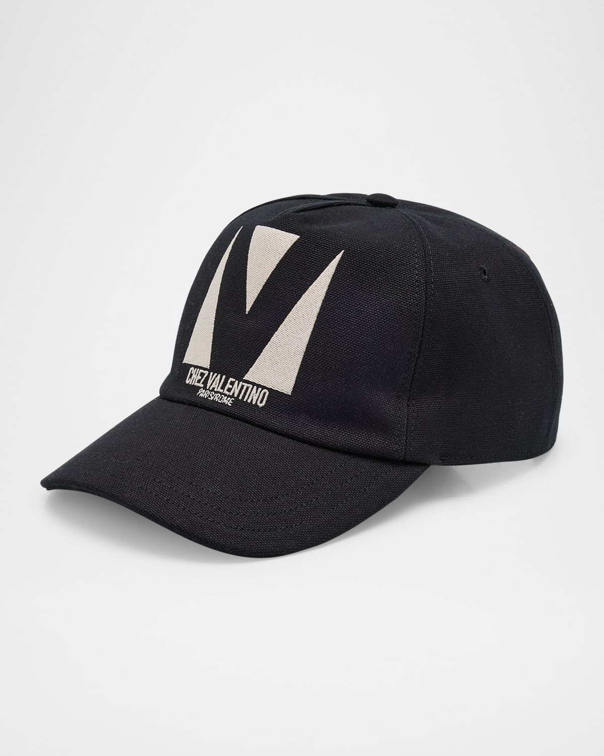 Valentino Garavani Black Hat With Logo On The Front In Cotton Man In Black/ivory