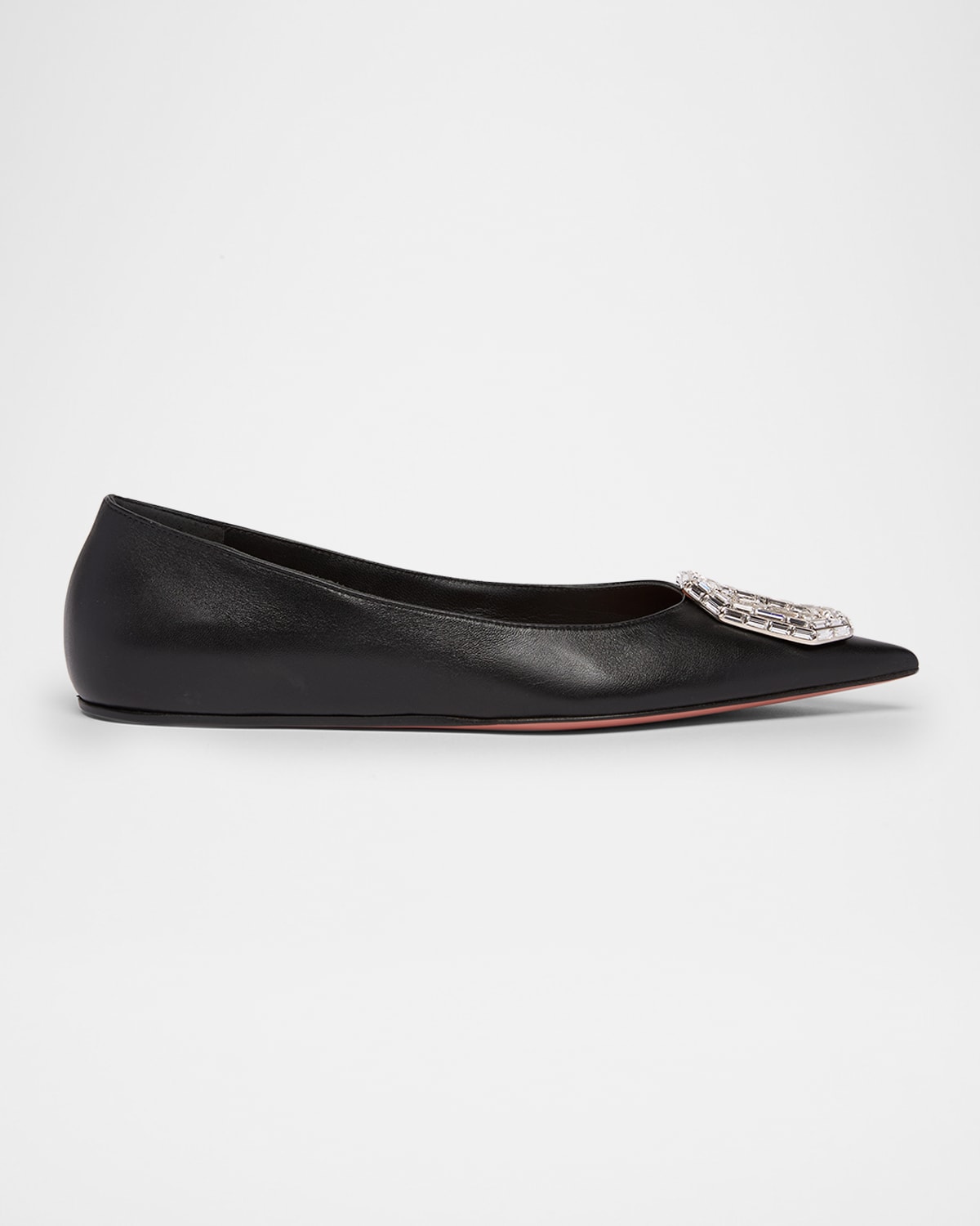 AMINA MUADDI CAMELIA LEATHER CRYSTAL ORNAMENT BALLERINA FLATS 