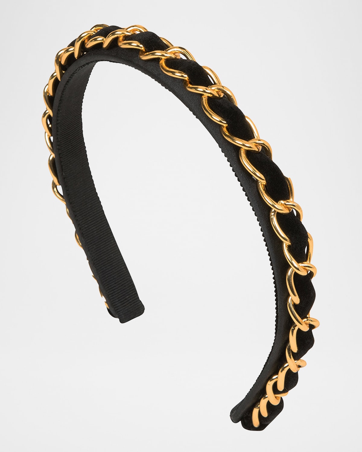 Jennifer Behr Kason 10k Gold-plated Chain Skinny Headband In Black-gold
