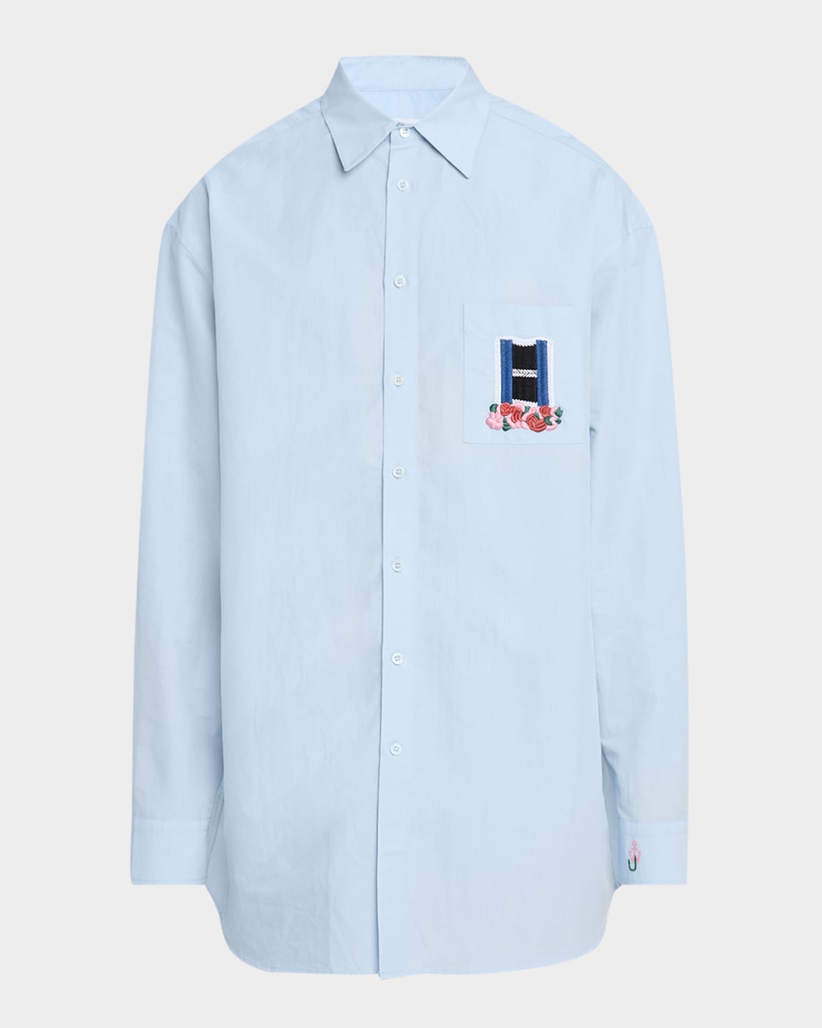 Shop Jw Anderson Men's Window Embroidery Sport Shirt In Light Blue