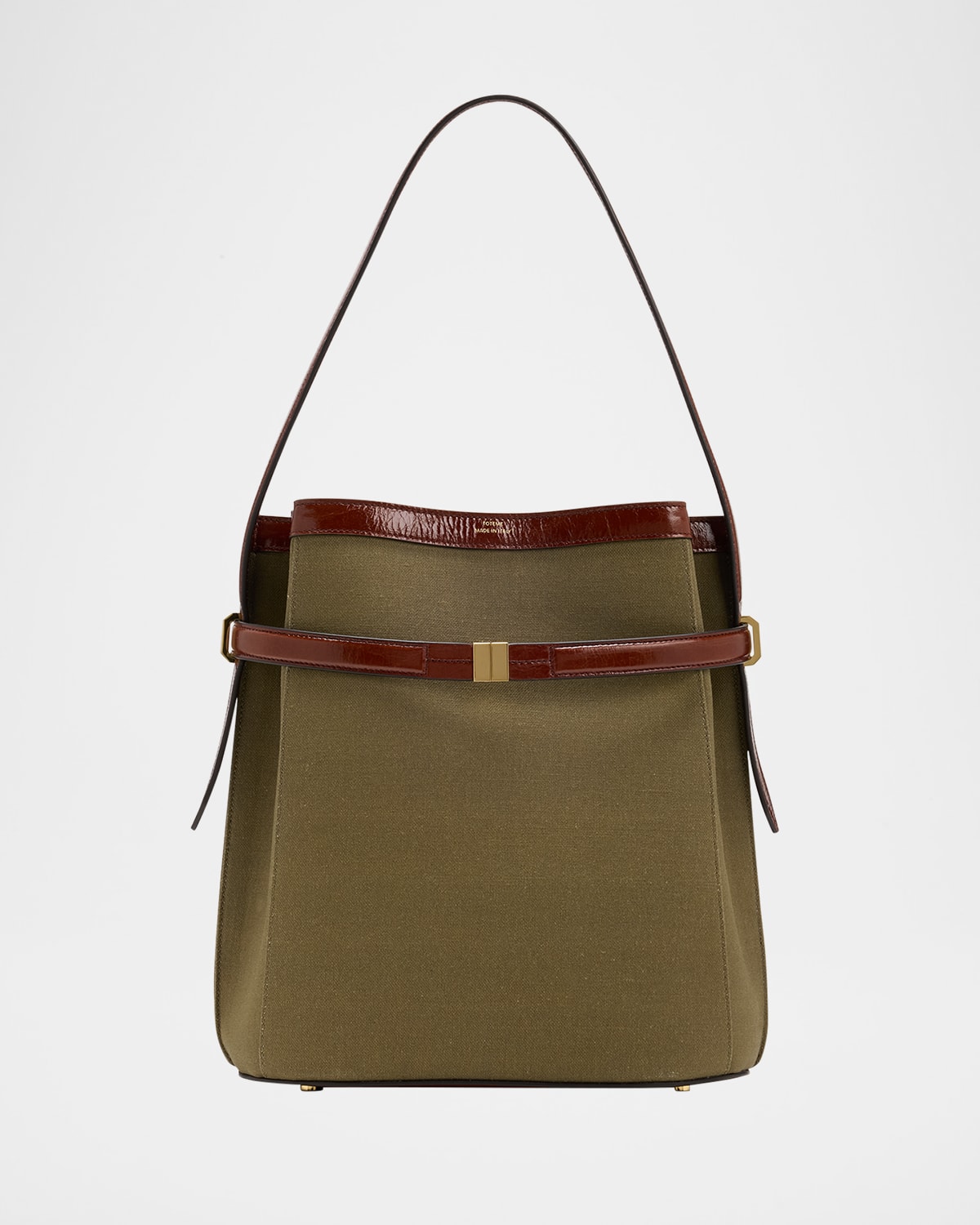 Totême Belted Bonded Canvas Bucket Bag In Khaki Green