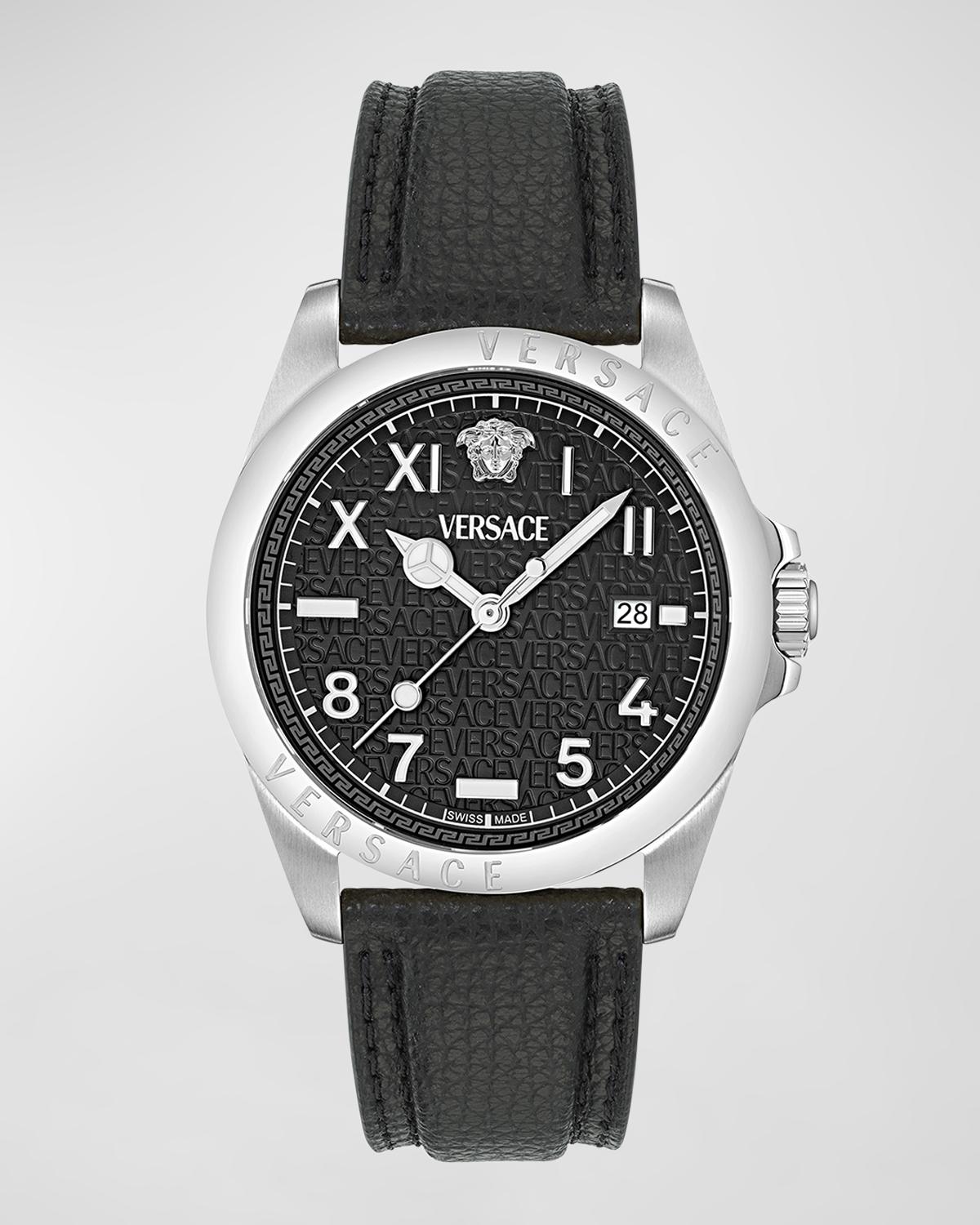 Men's Anteo Stainless Steel Leather-Strap Watch, 41mm