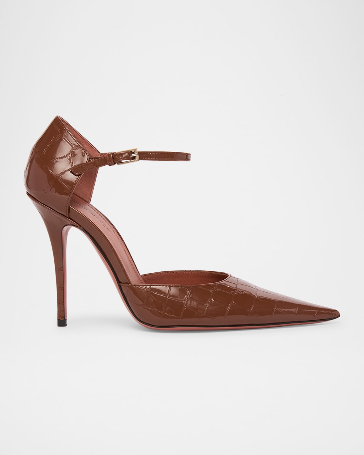 Shop Amina Muaddi Barbara Croco Mary Jane Pumps In Croc Brown
