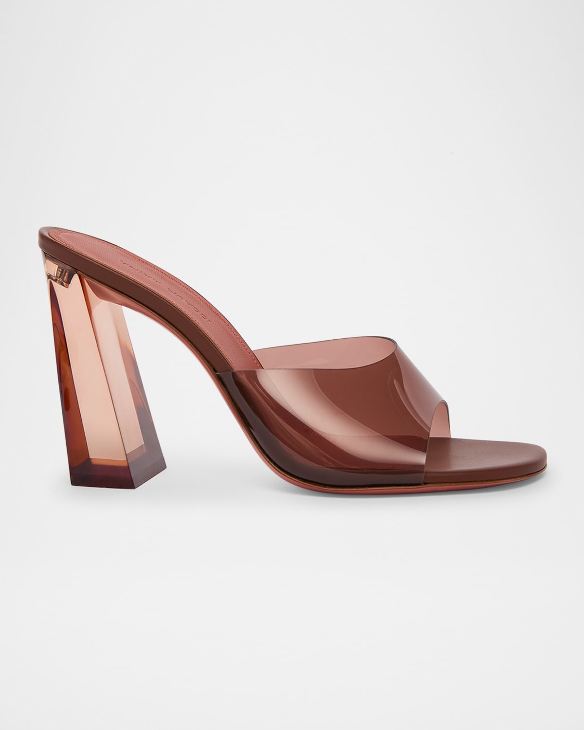 Amina Muaddi Brigitte Clear Block-heel Mule Sandals In Mocha