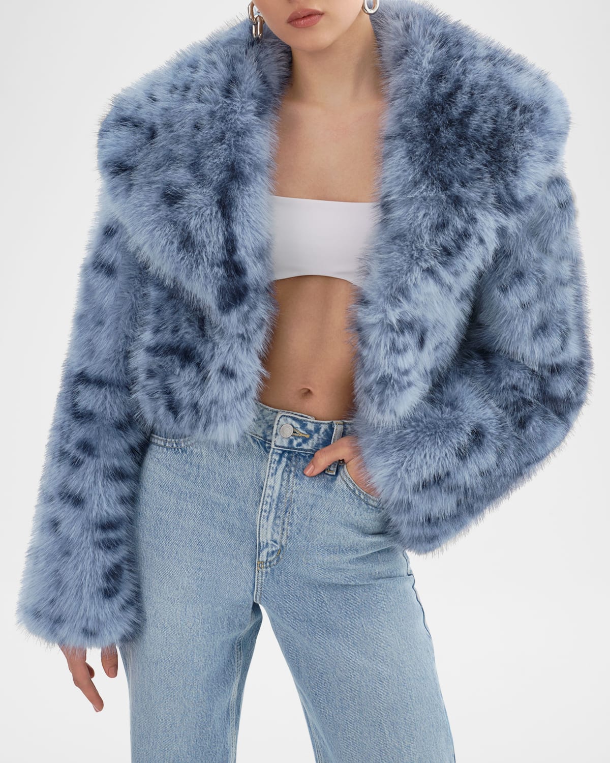 Lamarque Printed Faux Fur Jacket In Blue Leopard