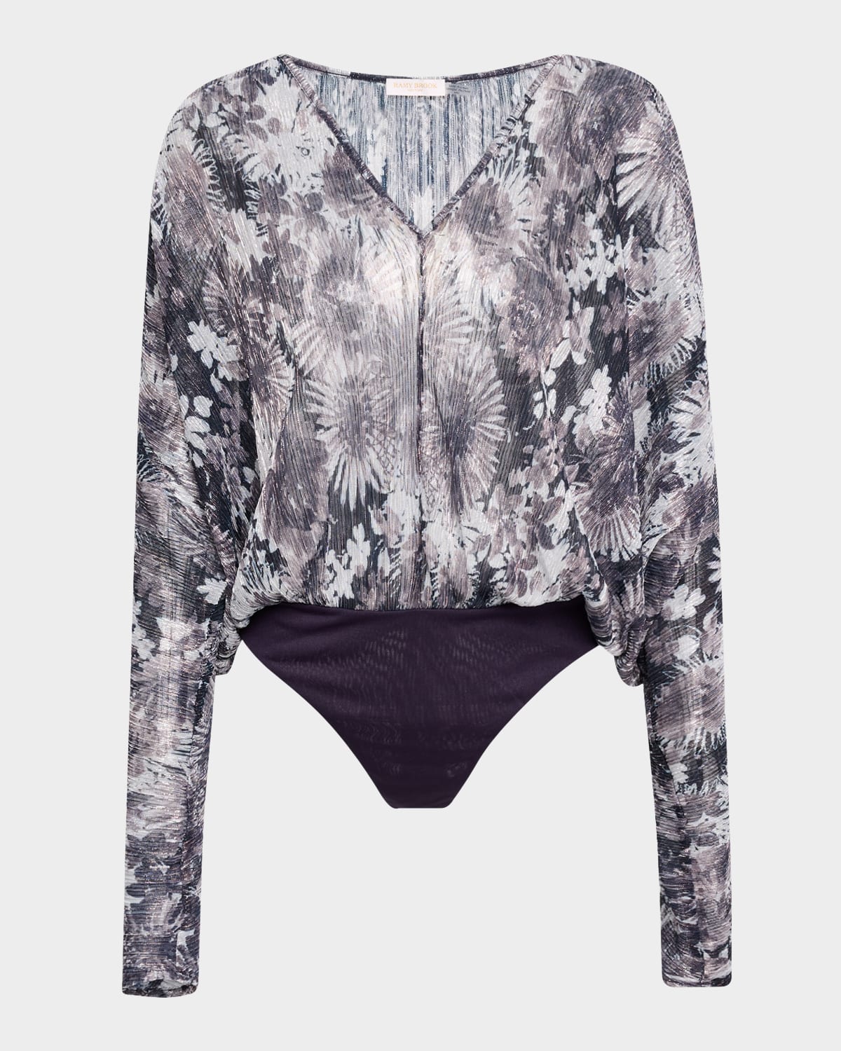 RAMY BROOK MARGOT METALLIC FLORAL LONG-SLEEVE BODYSUIT 