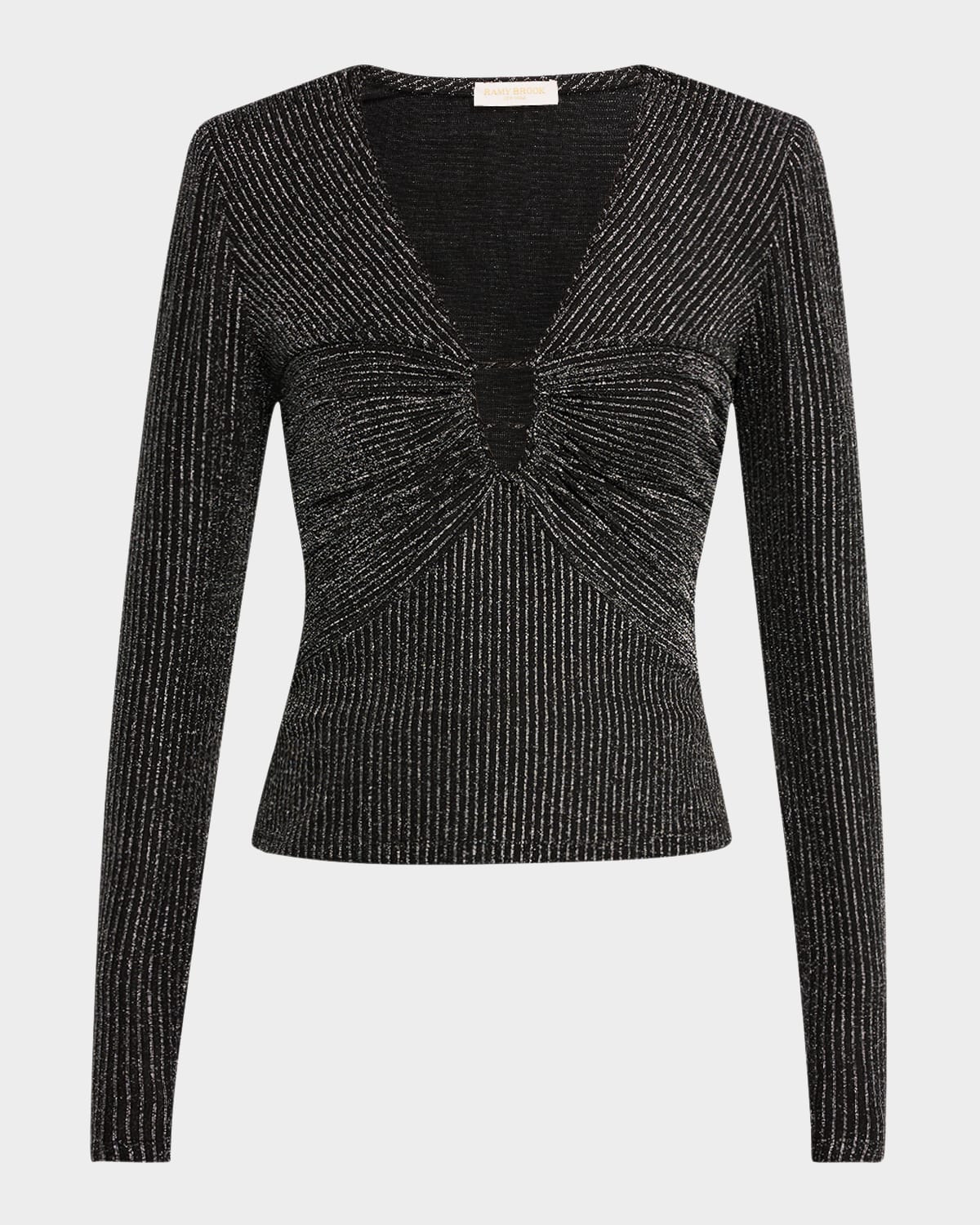 RAMY BROOK BRENDA METALLIC STRIPED LONG-SLEEVE TOP 