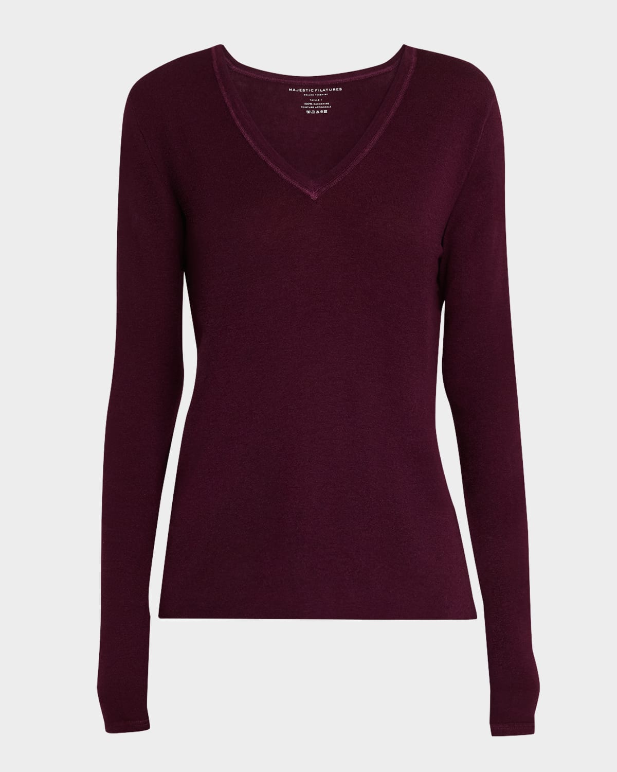Majestic Machine Washable Cashmere V-neck Pullover In Prune
