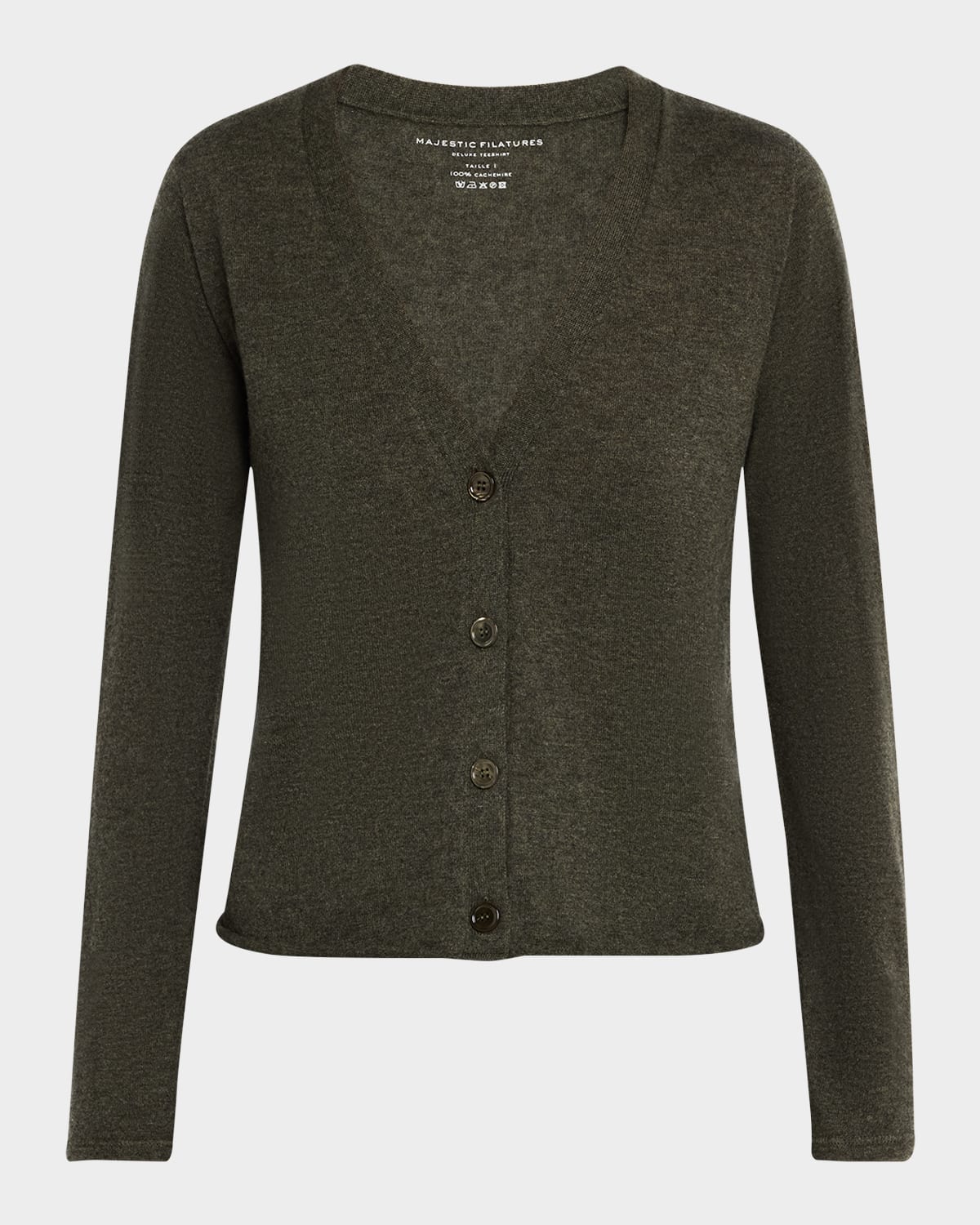 Majestic Machine Washable Cashmere Cardigan In Kaki Chine