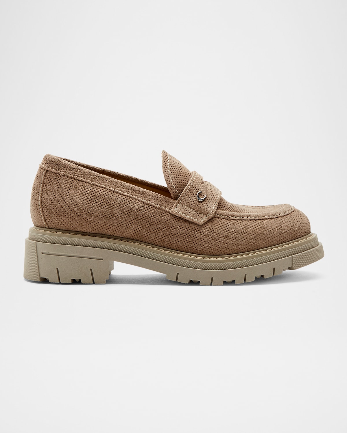 Dillon Perforated Suede Platform Penny Loafers