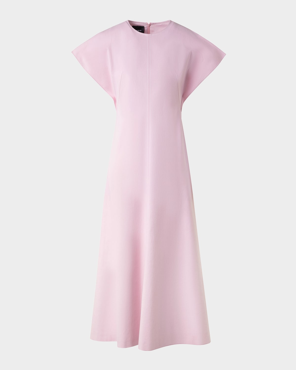 AKRIS SLIT-SLEEVE DENIM STRETCH A-LINE MIDI DRESS 