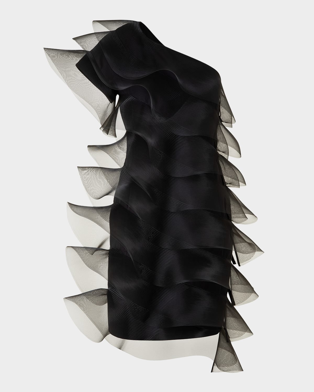 Akris Tiered Diagonal Crinoline Ruffles One-shoulder Mini Dress In Black