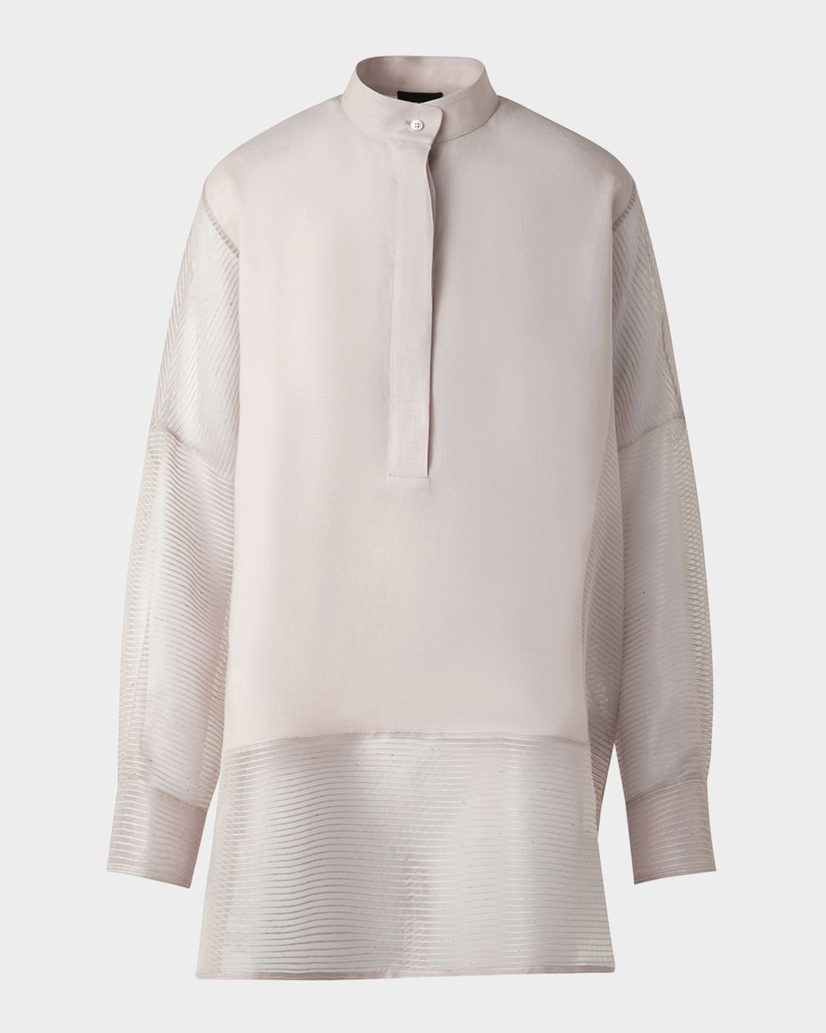 Akris Mixed-Media Linen Toile Striped Organza Tunic Blouse