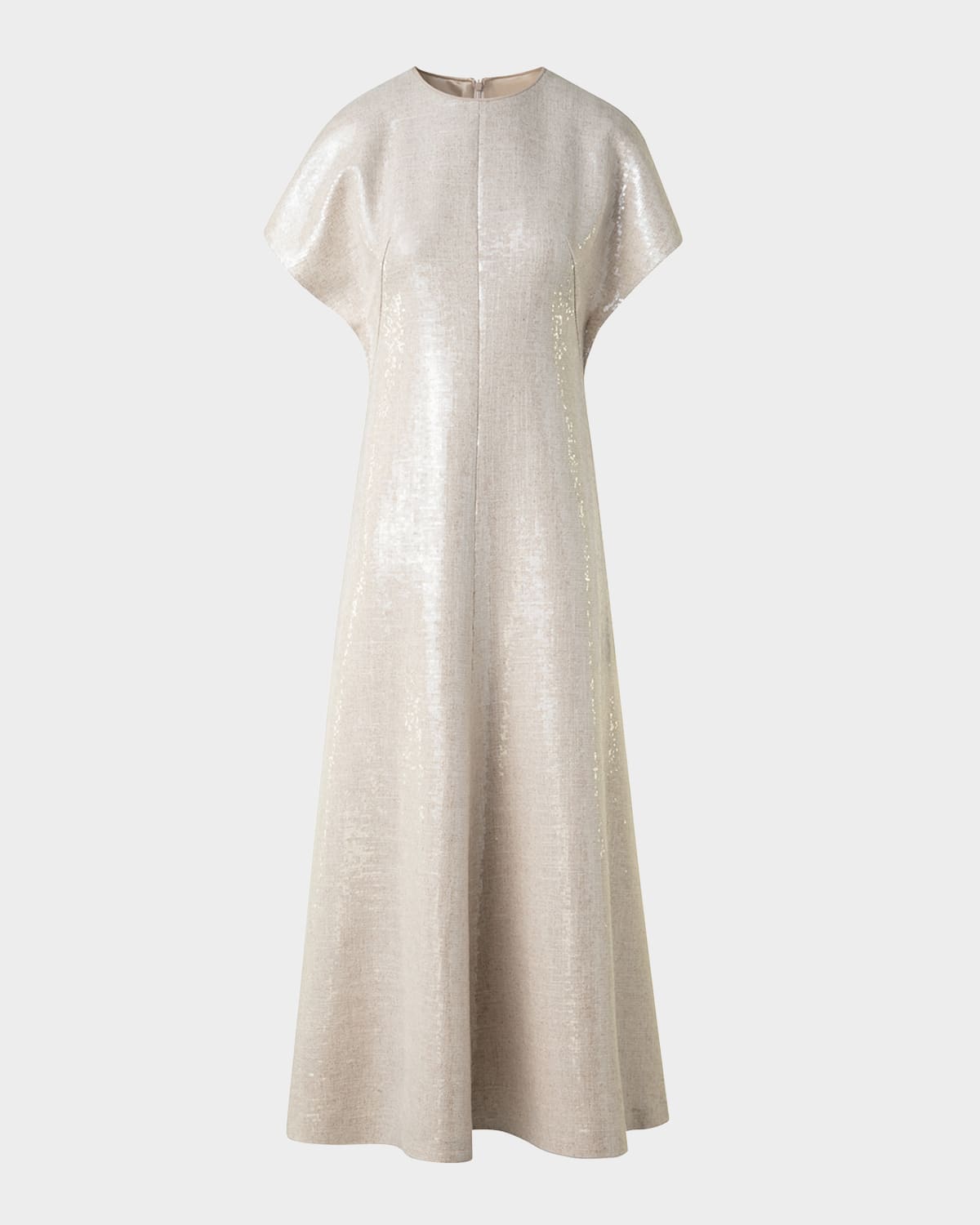 Shop Akris Sequined Viscose-linen A-line Midi Dress In Greige
