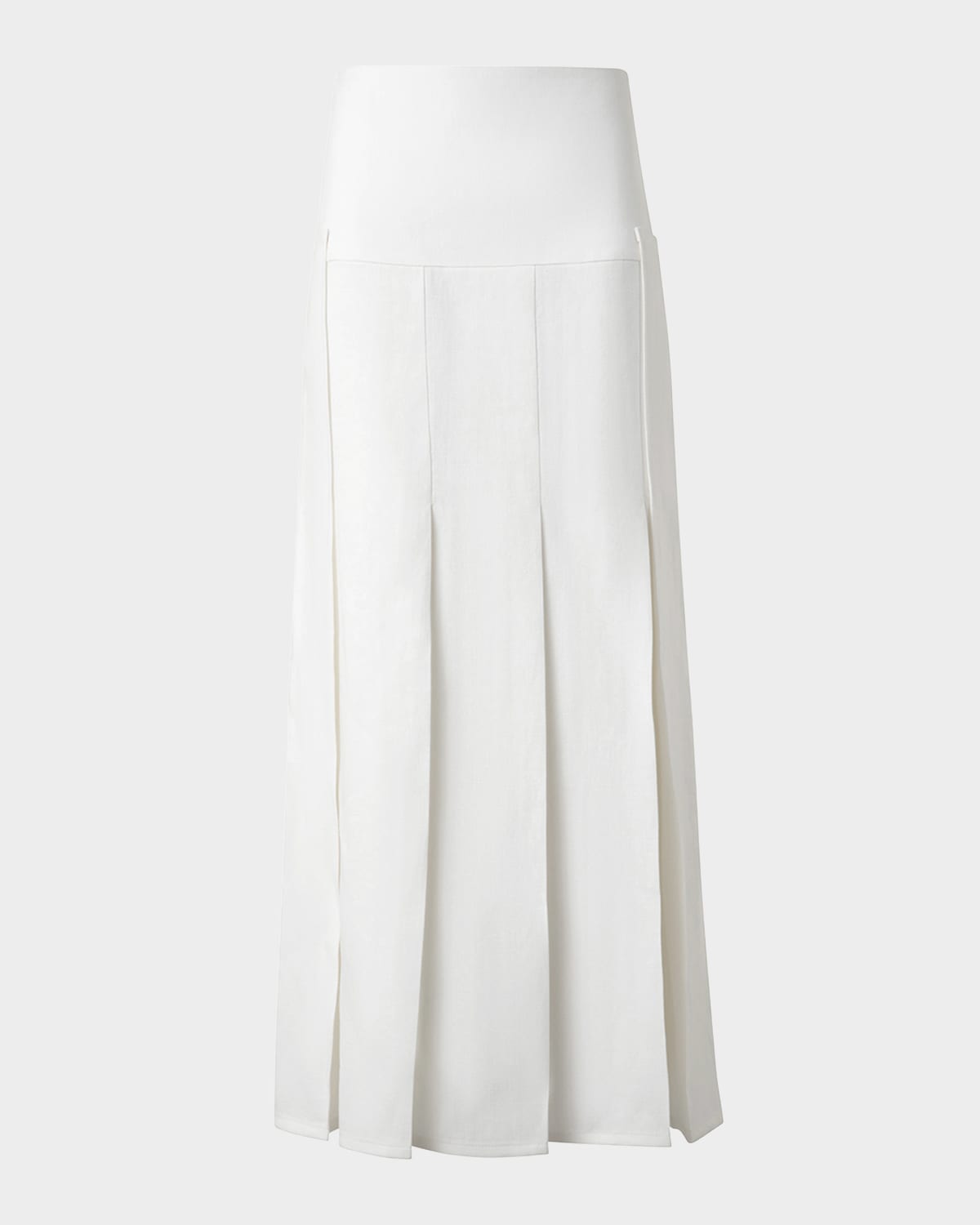 AKRIS STONEWASHED LINEN-WOOL PLEATED MIDI SKIRT 