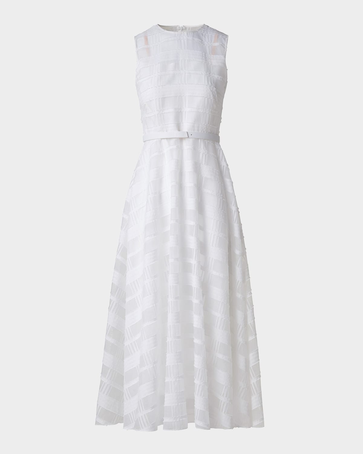 Akris Check Silk Organza Midi Dress In Ecru
