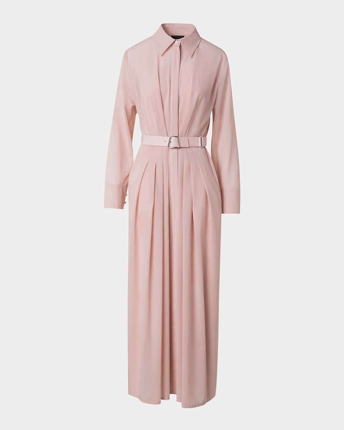 Akris Pleated Cotton Voile Maxi Shirtdress In Pale Pink