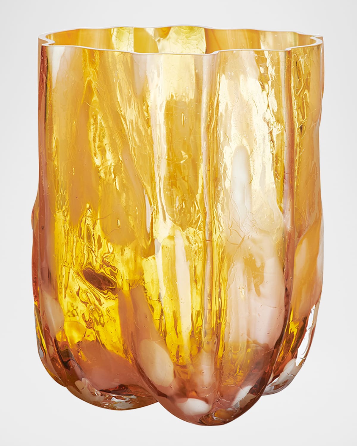 Kosta Boda Crackle Vase, Tall In Amber