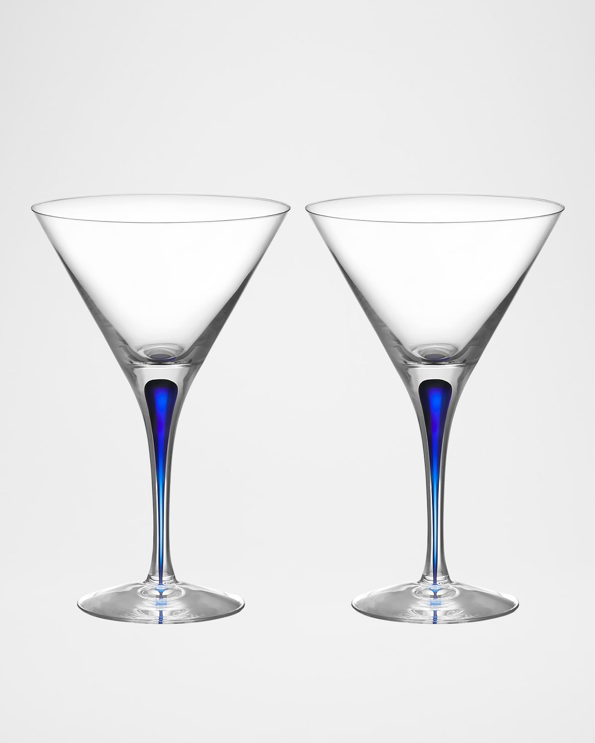 Orrefors Set Of 2 Intermezzo Blue Martini Glasses In Clear/blue