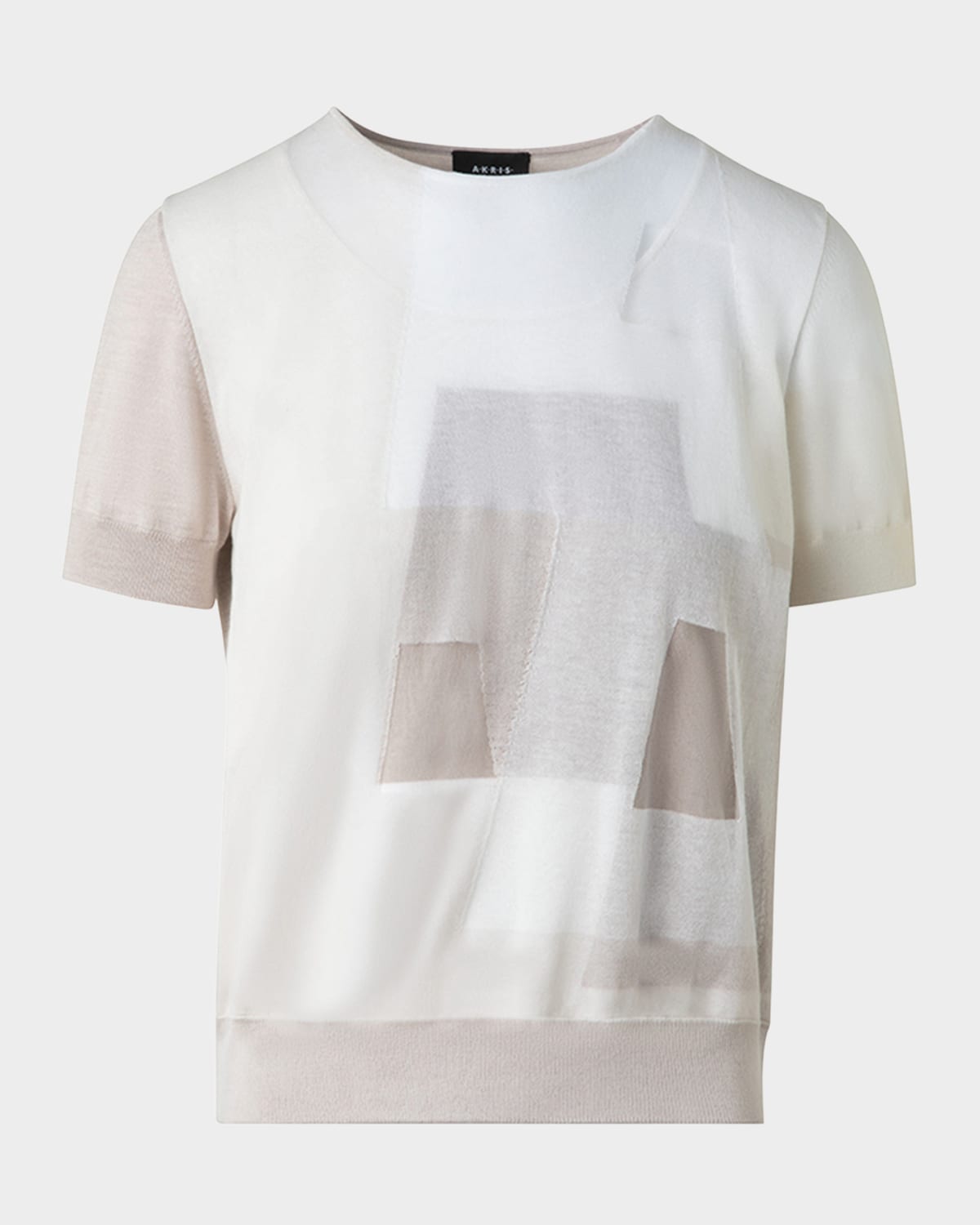 Shop Akris Trapeze Rayonnant Intarsia Layered Short-sleeve Sweater In Greige-ecru