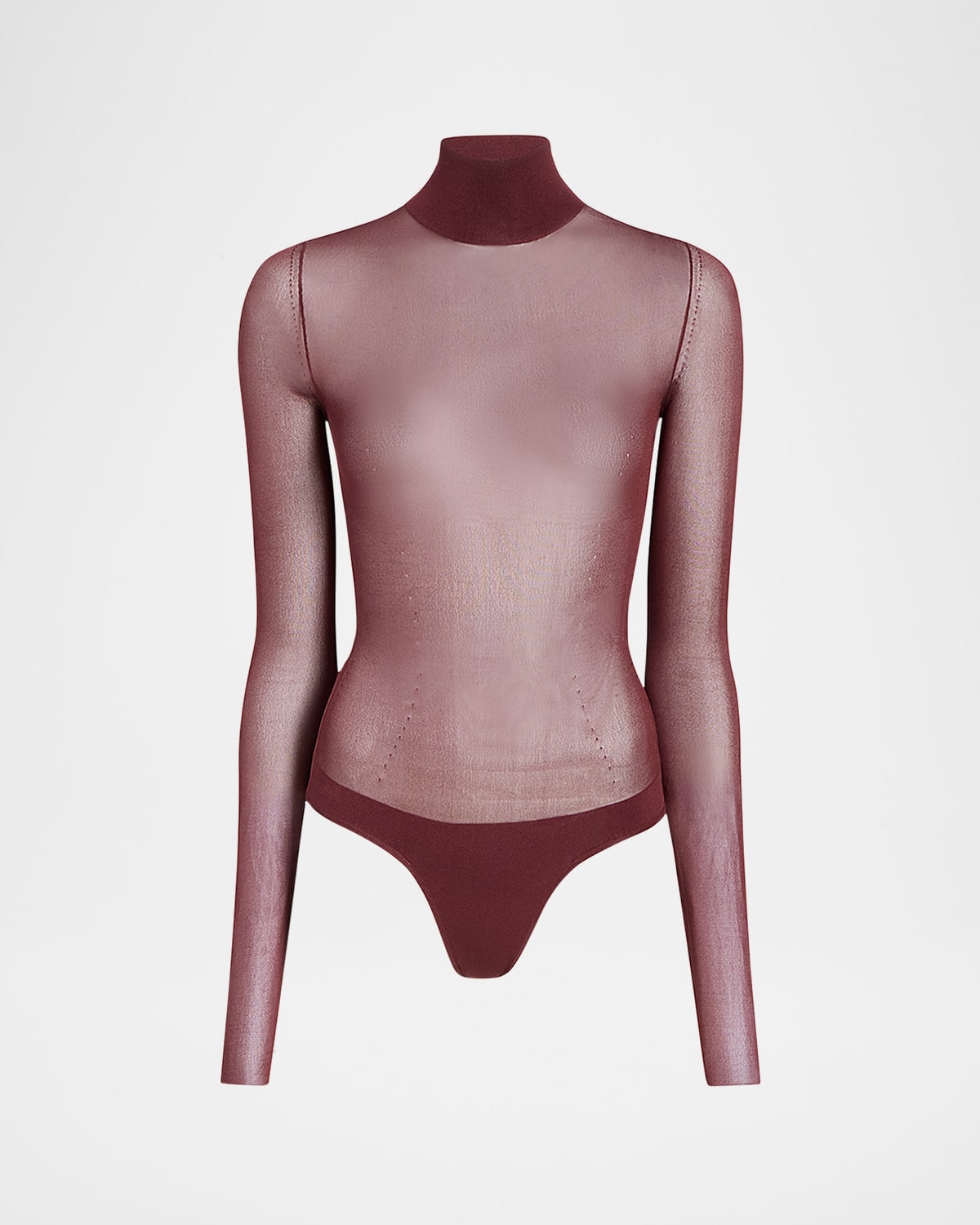 Khaite Tallin Sheer Mesh Turtleneck Bodysuit In Burgundy