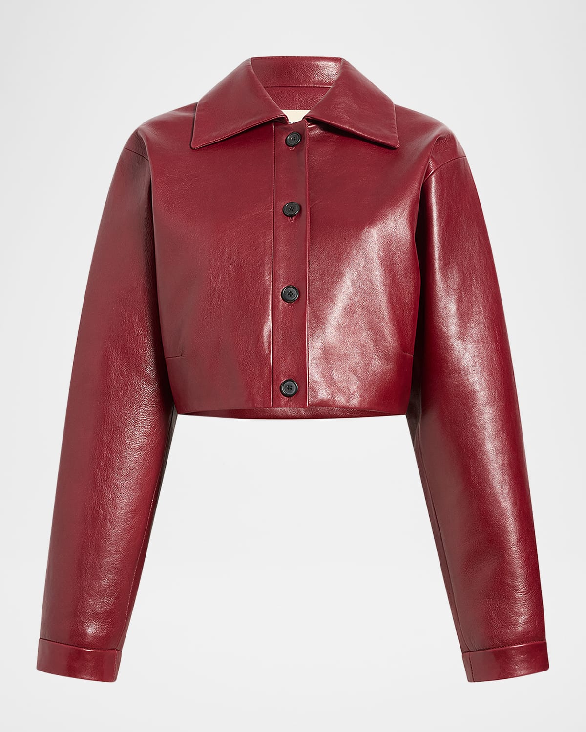 Shop Khaite Sue Cropped Leather Jacket In Oxblood