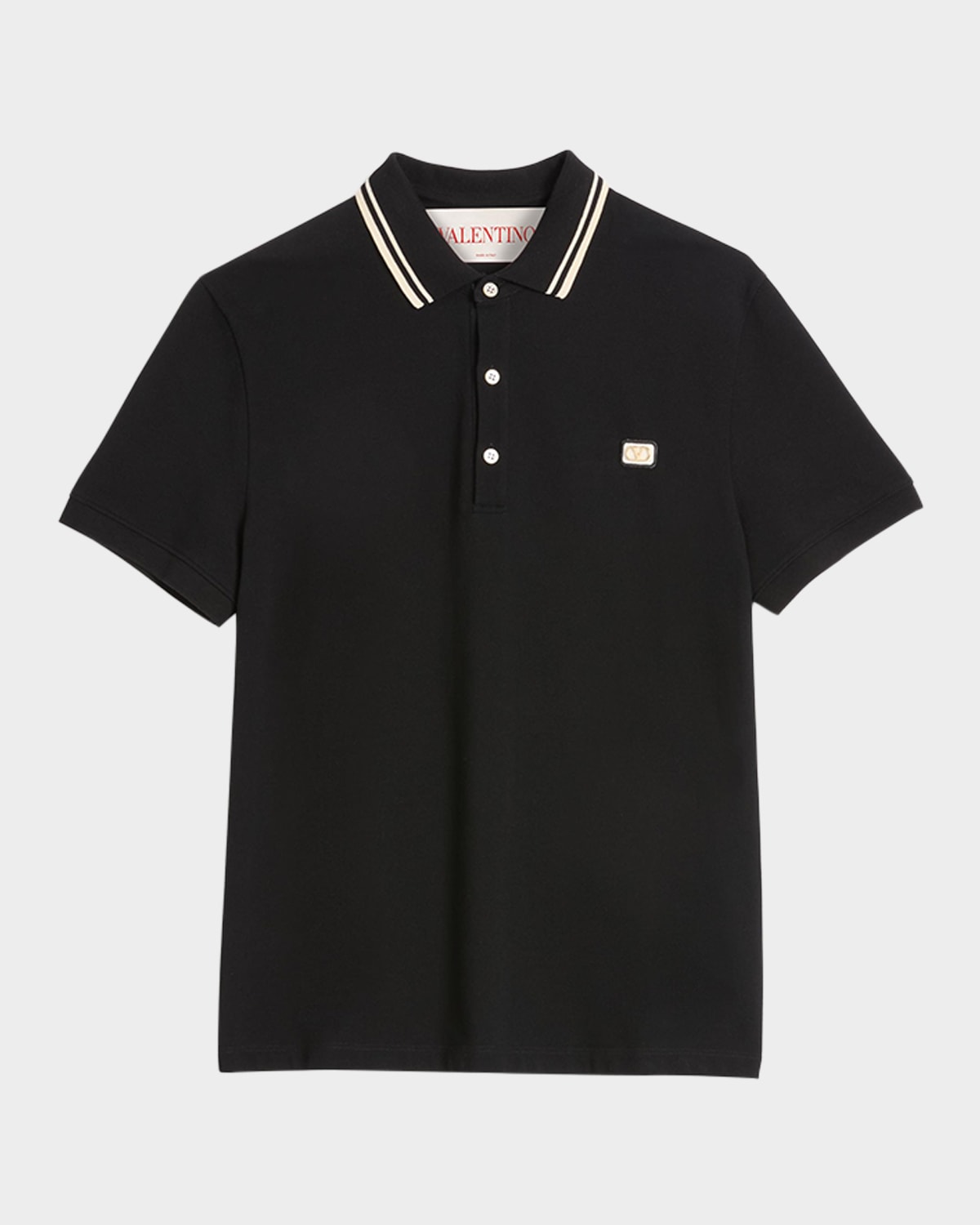 Valentino Garavani Black Polo Shirt With Classic Bicolor Collar And Logo Patch On The Front In Cotto In Black