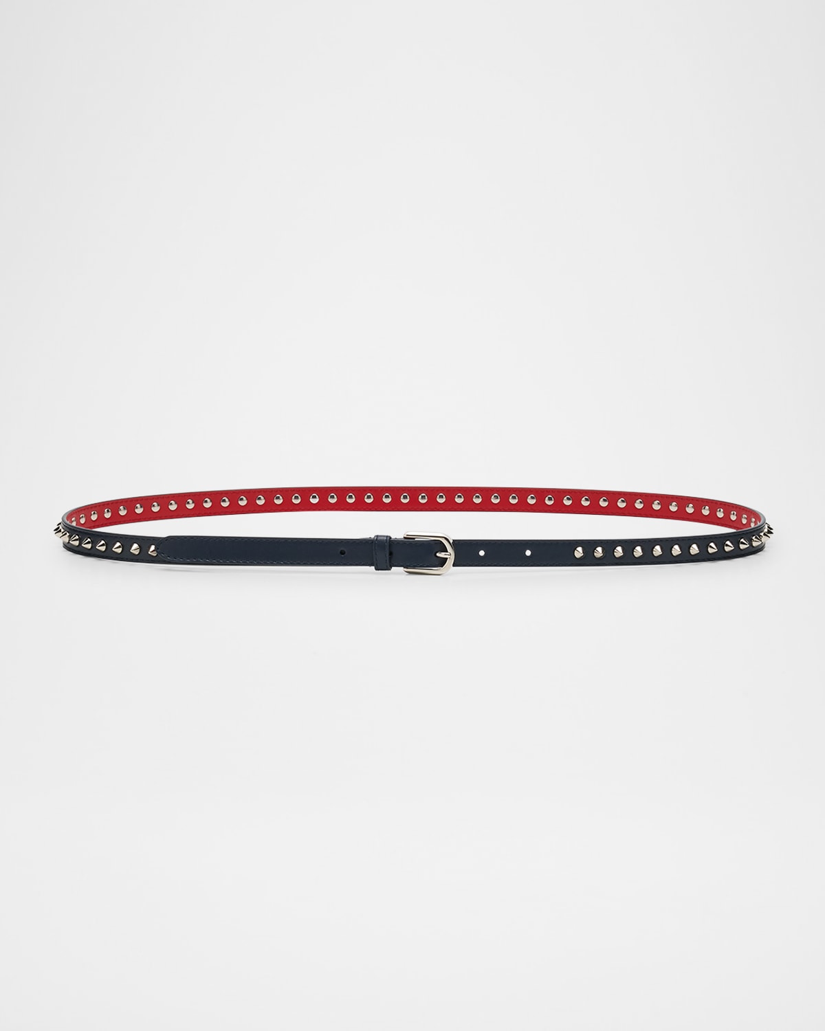 Christian Louboutin Cabata Paris Spike Skinny Belt In Calf Leather In Blue