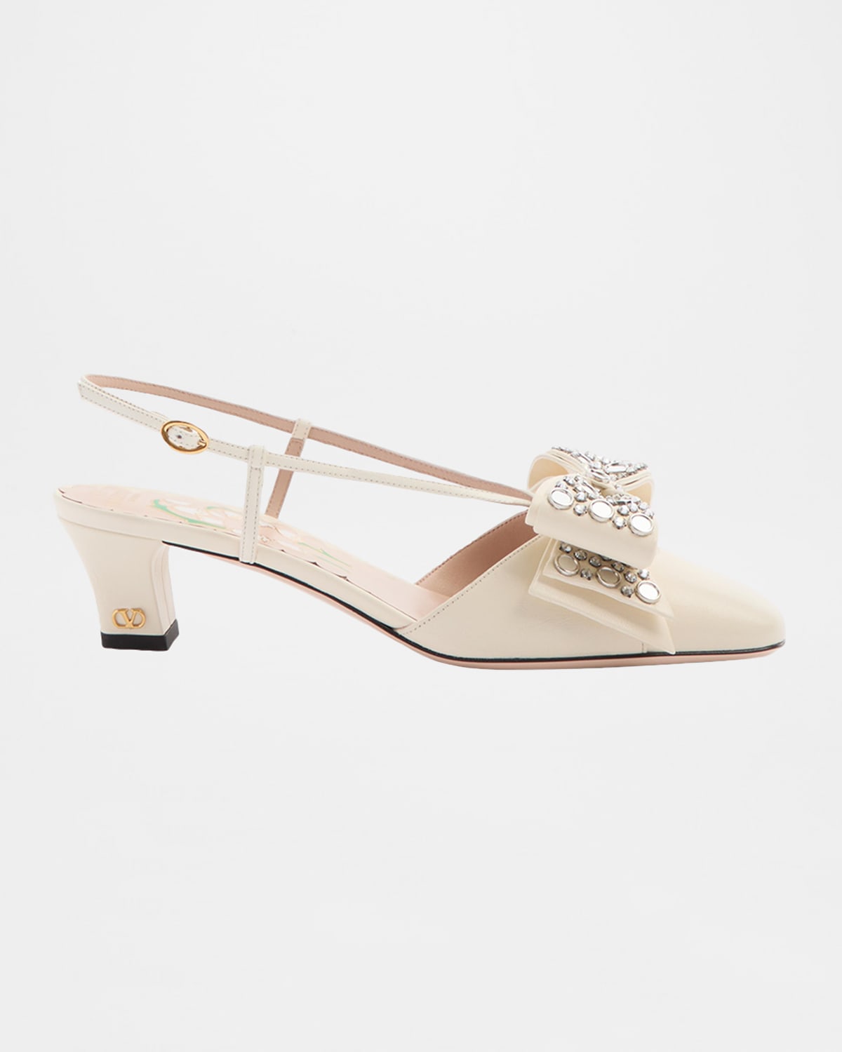 Valentino Bowow 45 Crystal Embellished Slingback Pumps In Ivory/silver Shade