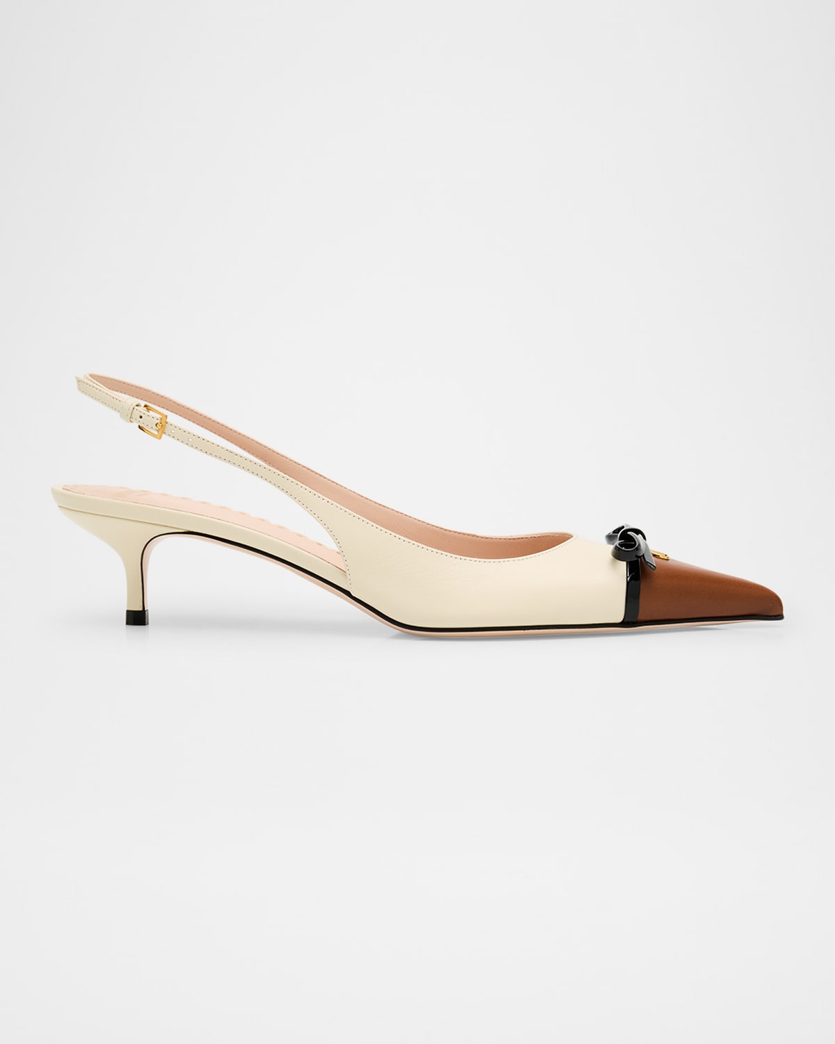 Valentino Slingback-pumps Bepointy 45 Aus Leder In Tobacco Ivory Nero