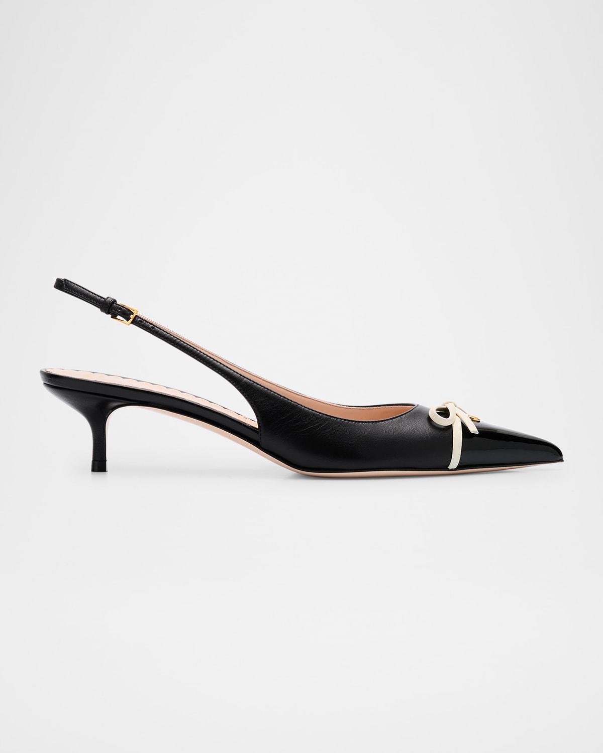 VALENTINO GARAVANI PATENT CAP-TOE LEATHER KITTEN SLINGBACK PUMPS 