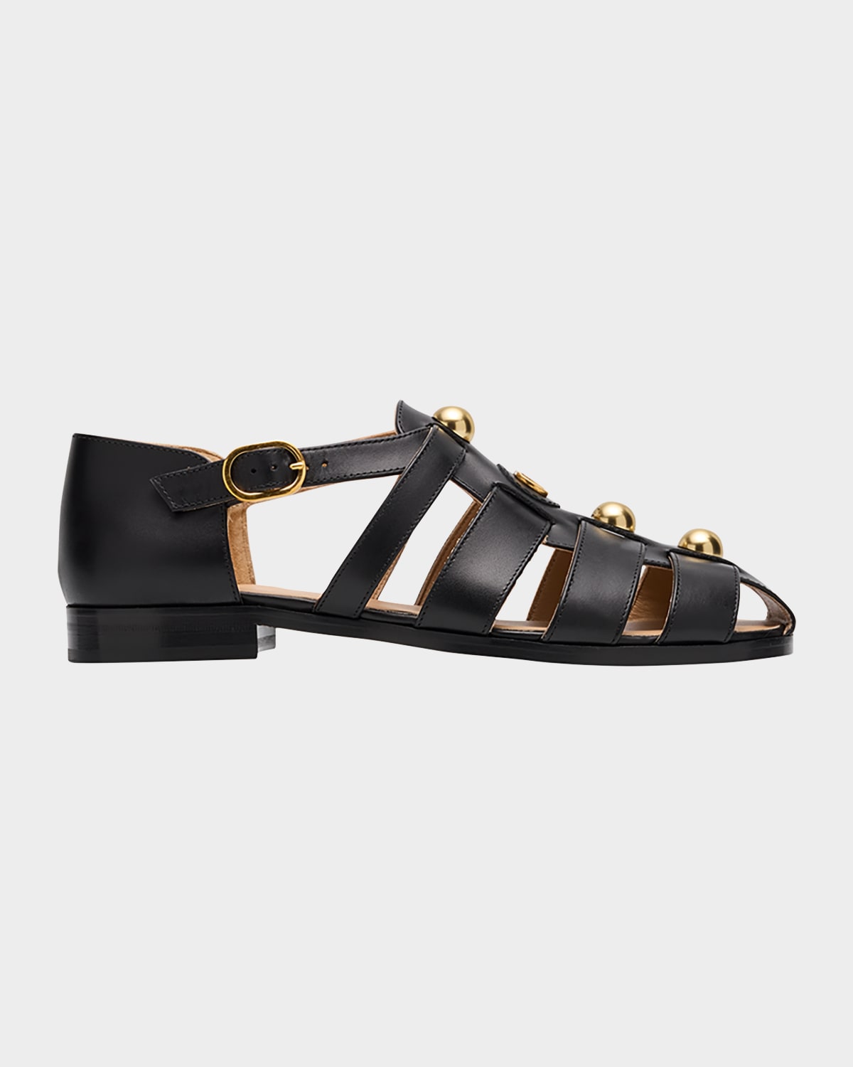 Valentino Garavani Vlogo Stud Leather Fisherman Sandals In Black