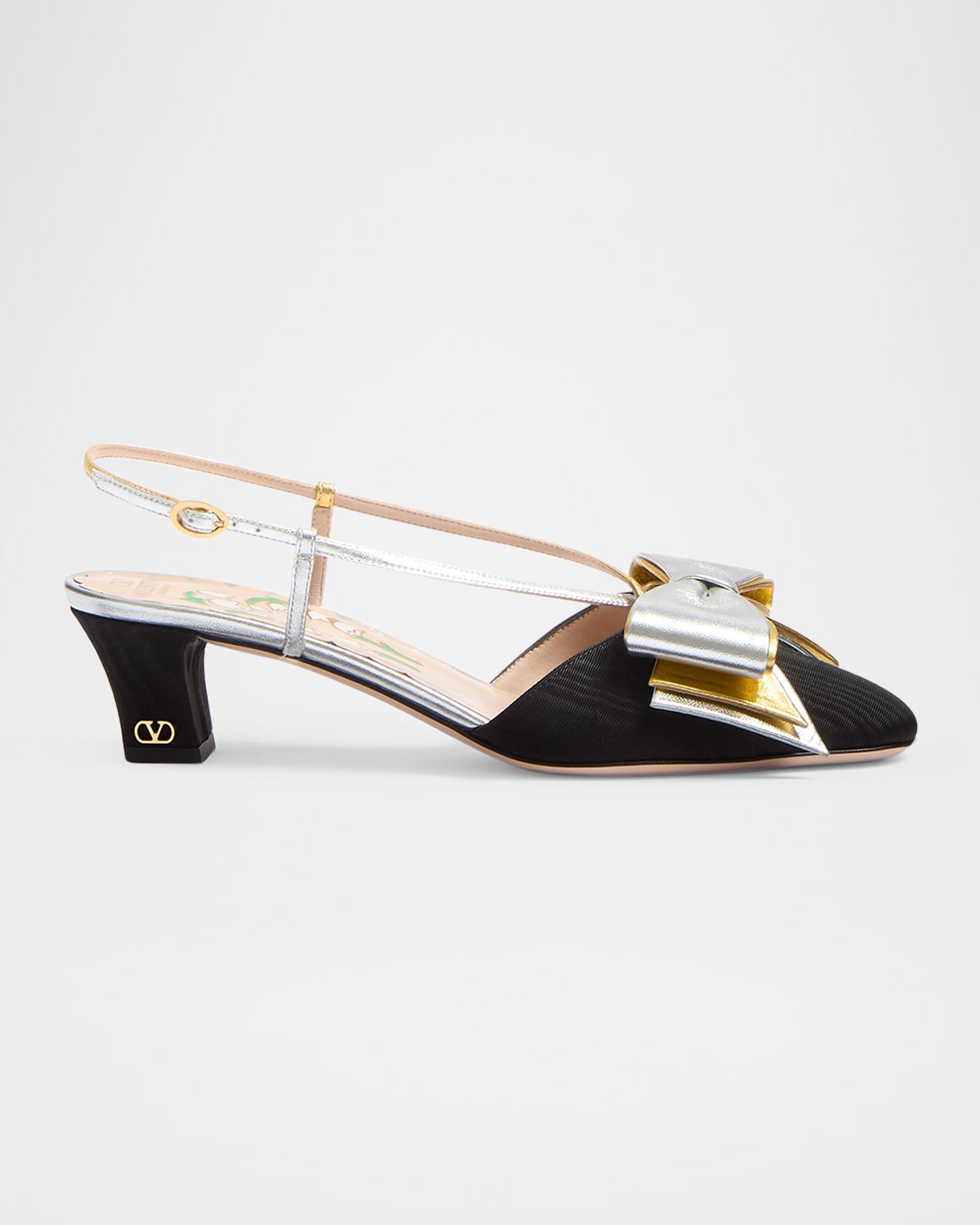 Valentino Bowow T. 45 Mid Heel Pumps In Nerosilverold Goldsilver