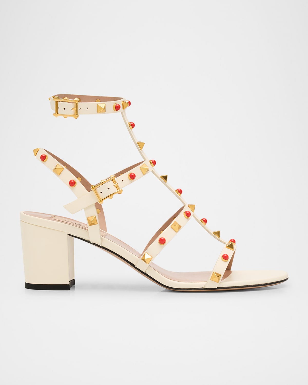 VALENTINO GARAVANI ROCKSTUD CAGED ANKLE-STRAP LEATHER SANDALS 
