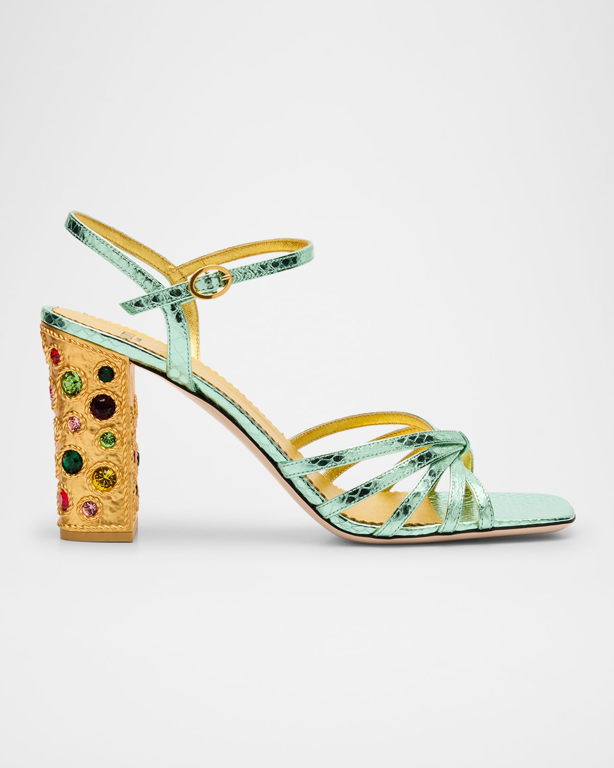 Valentino Metallic Jewel Ankle-strap Sandals In Morning Dew/multicolor