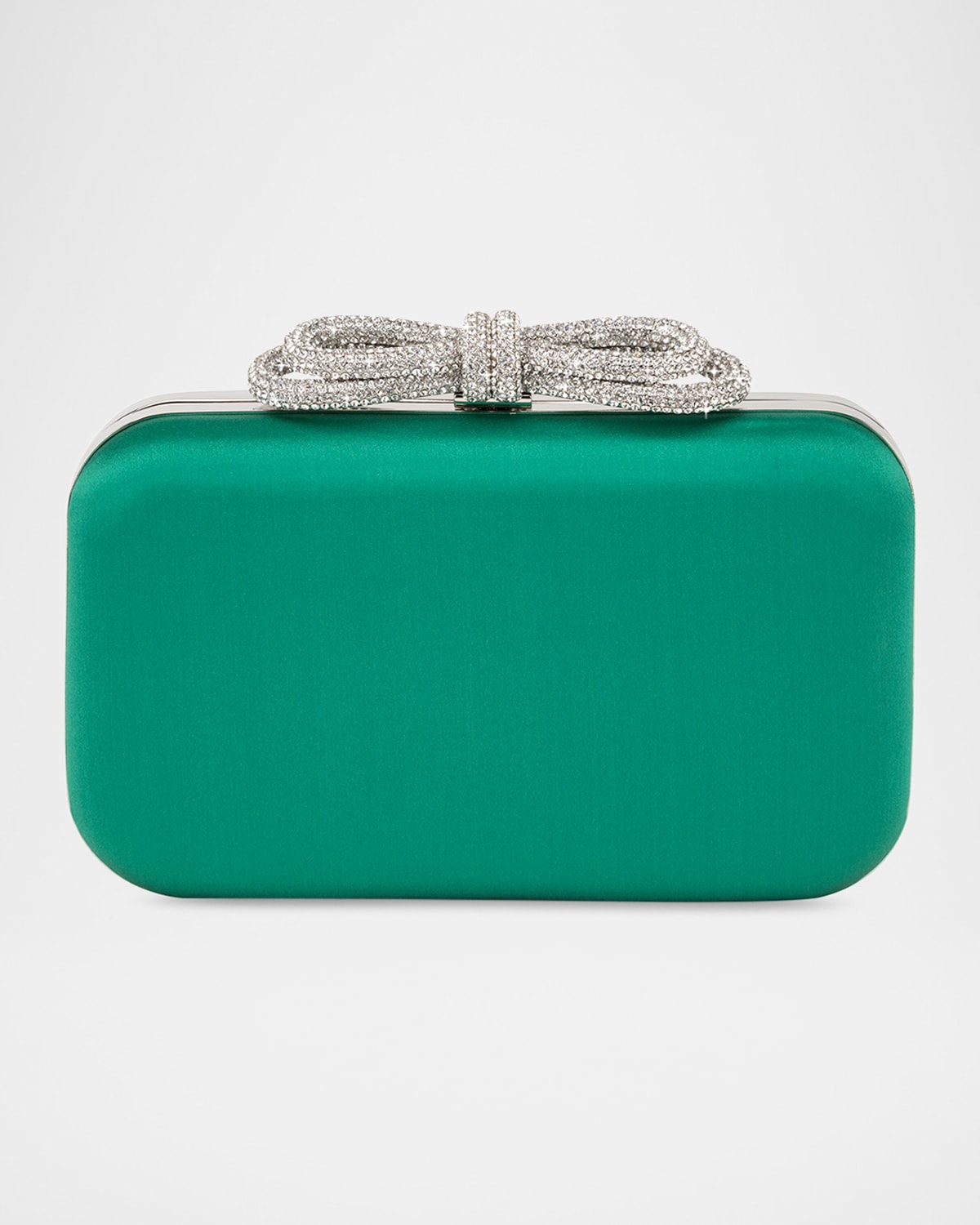 Double Bow Embellished Satin Clutch Bag