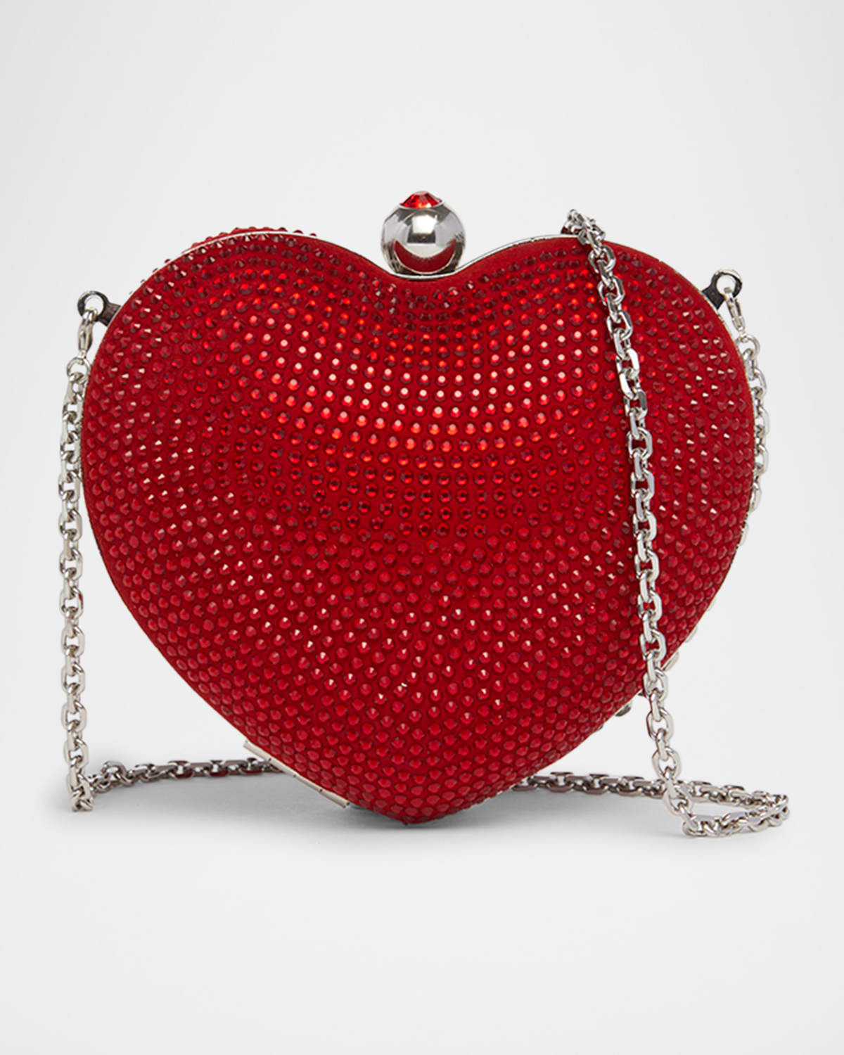 Mach & Mach Heart Hotfix Crystal Suede Clutch Bag