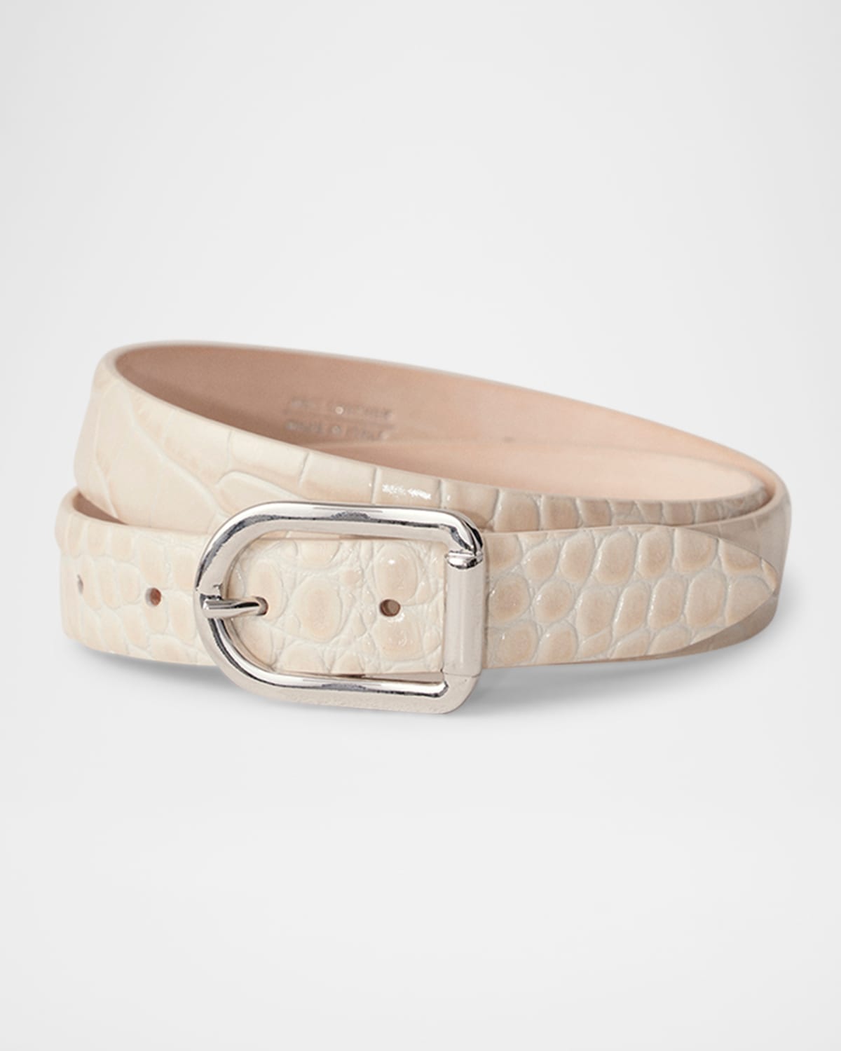 Dehanche Mija Croco-embossed Leather Skinny Belt In Ivory Croco Silver